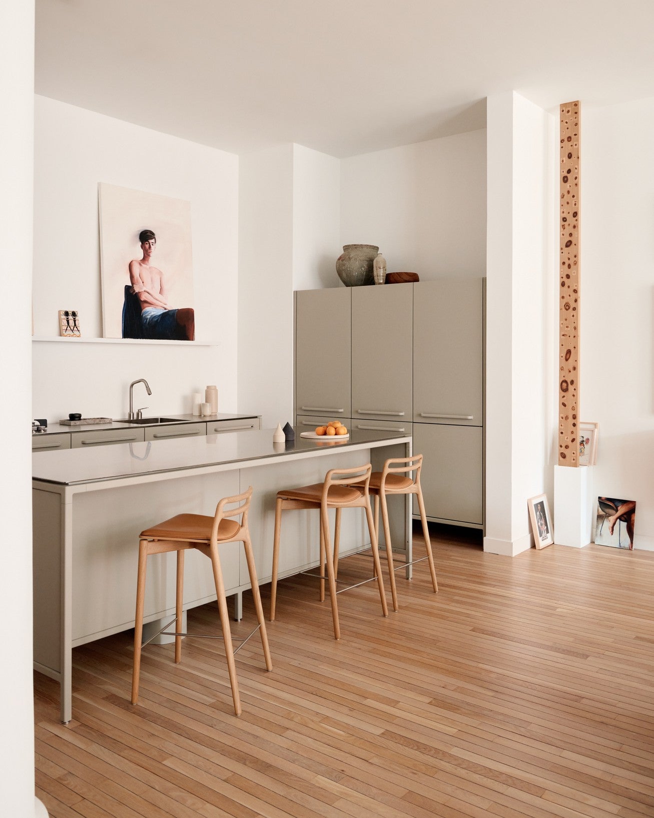 Cabin Stool in Caramel Leather with Light Oak Base