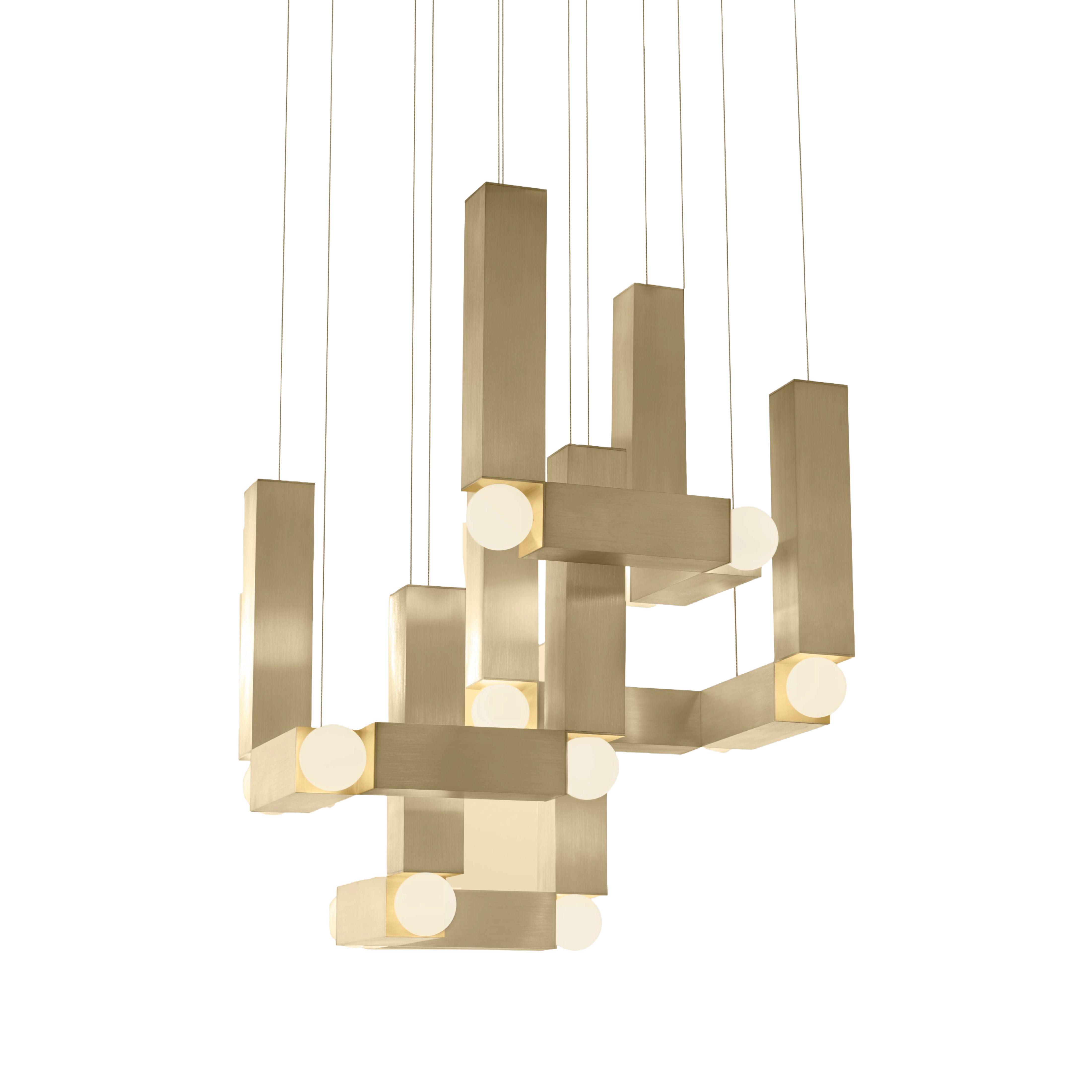Hanglamp VESPER QUATTRO met opaalvormige kap en gouden afwerking