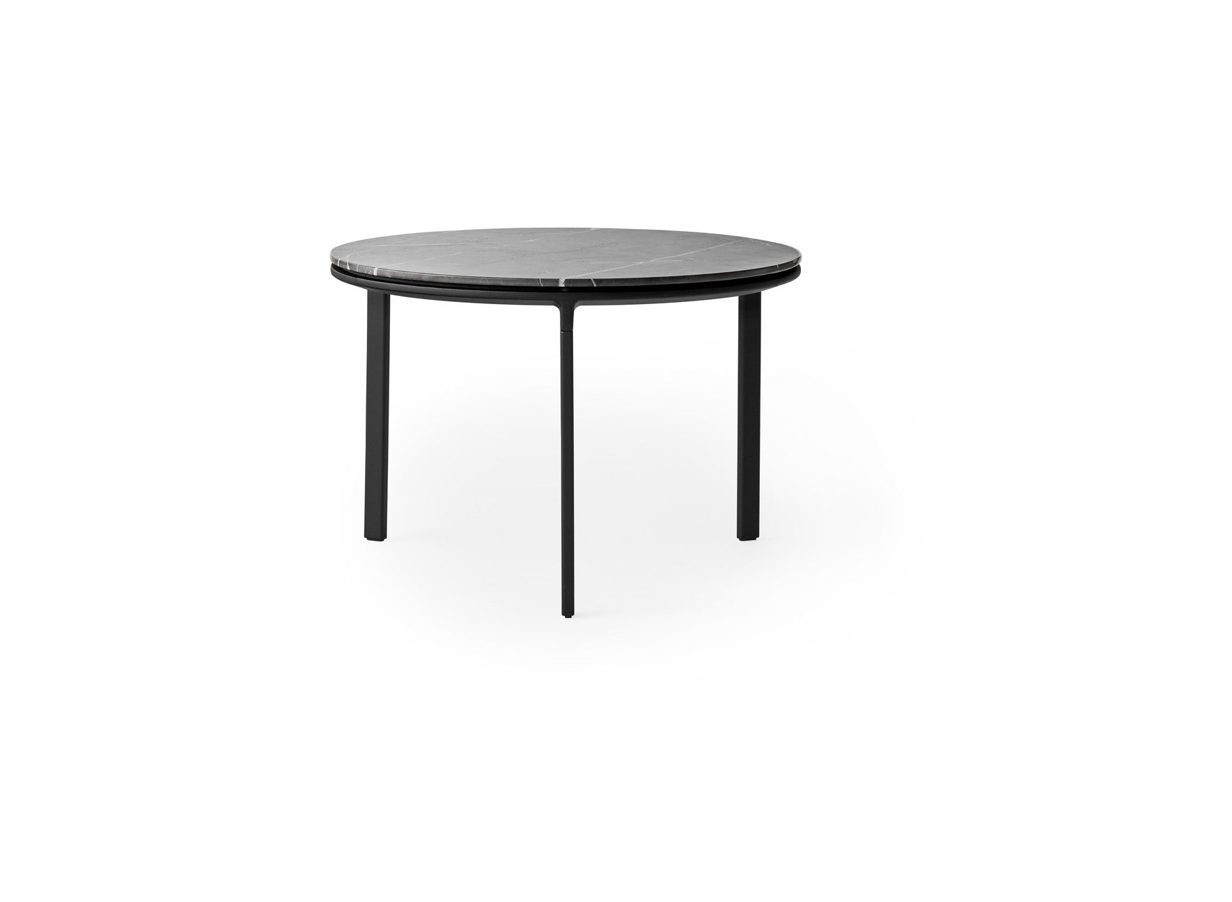 Salontafel 423 donkergrijs marmeren blad met donkere aluminium basis