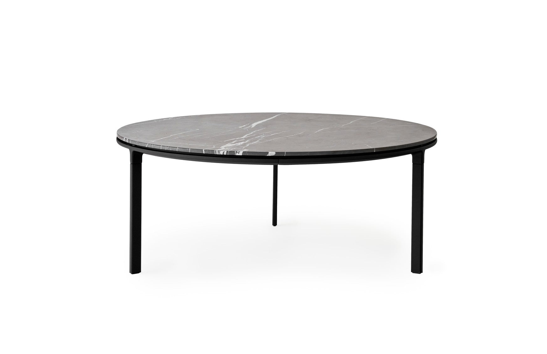 Salontafel 423 donkergrijs marmeren blad met donkere aluminium basis
