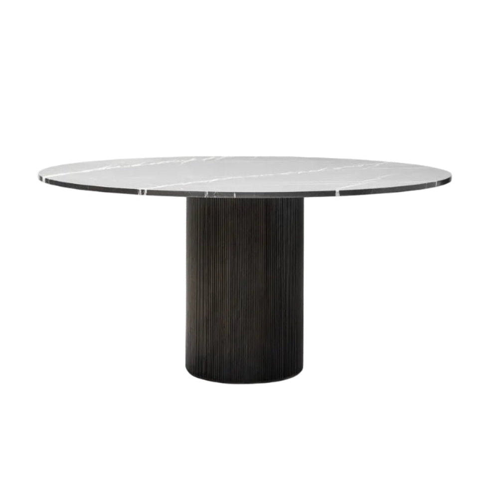 Round Table CABIN Gray Marble Top with Dark Oak Base