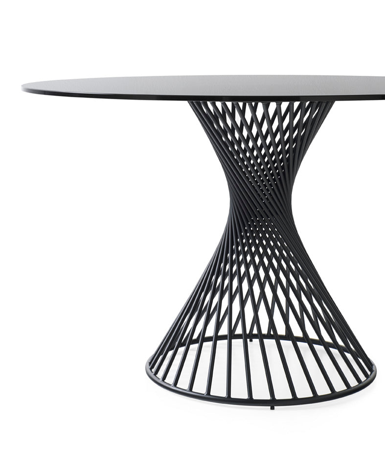 VORTEX Round Table with Smoky Glass Top and Black Base