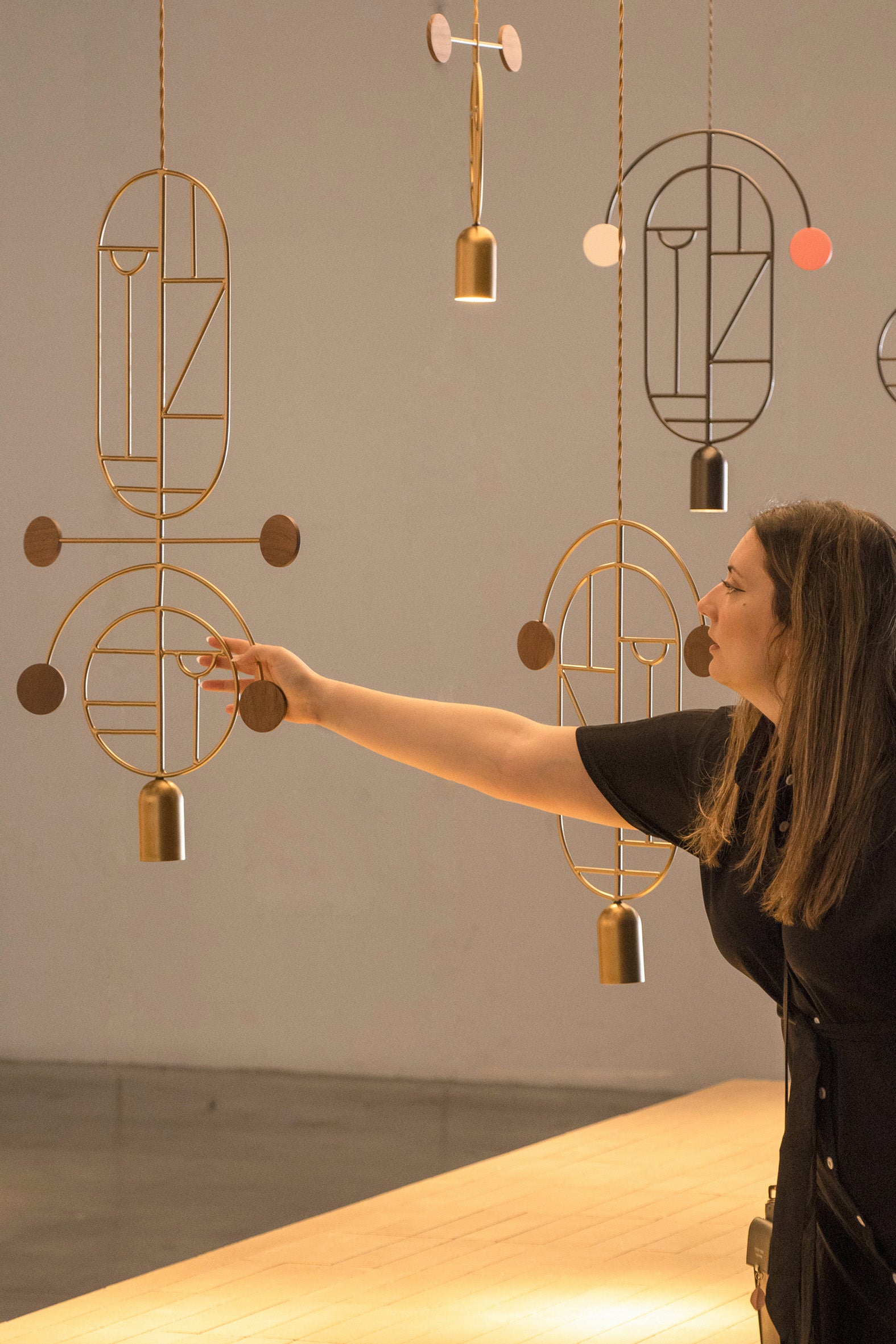 Hanglamp WOODEN DOTS WDS09 messing met wit en blauw