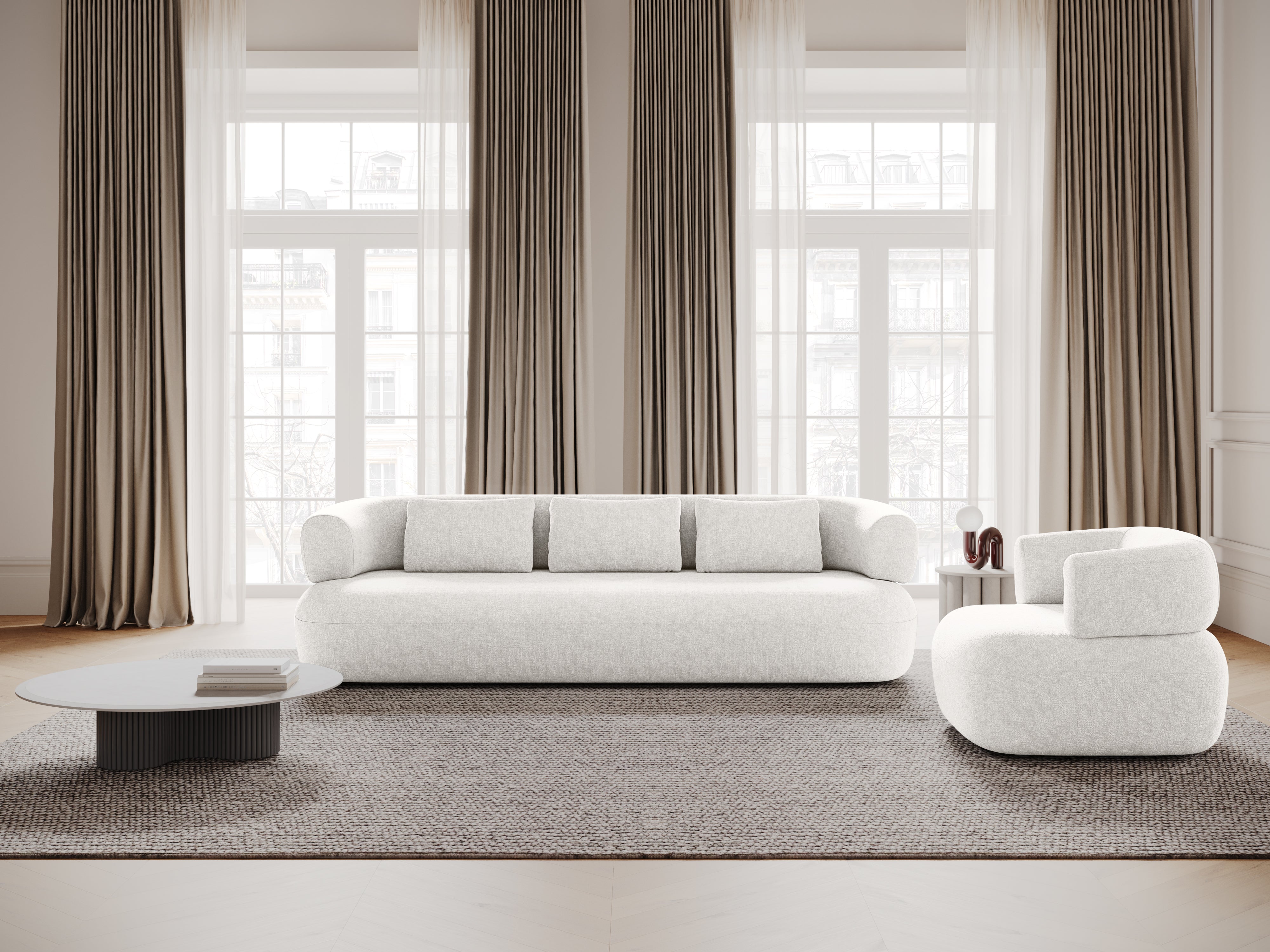 Driepersoons hoekbank rechts ALDRIN lichtbeige chenille
