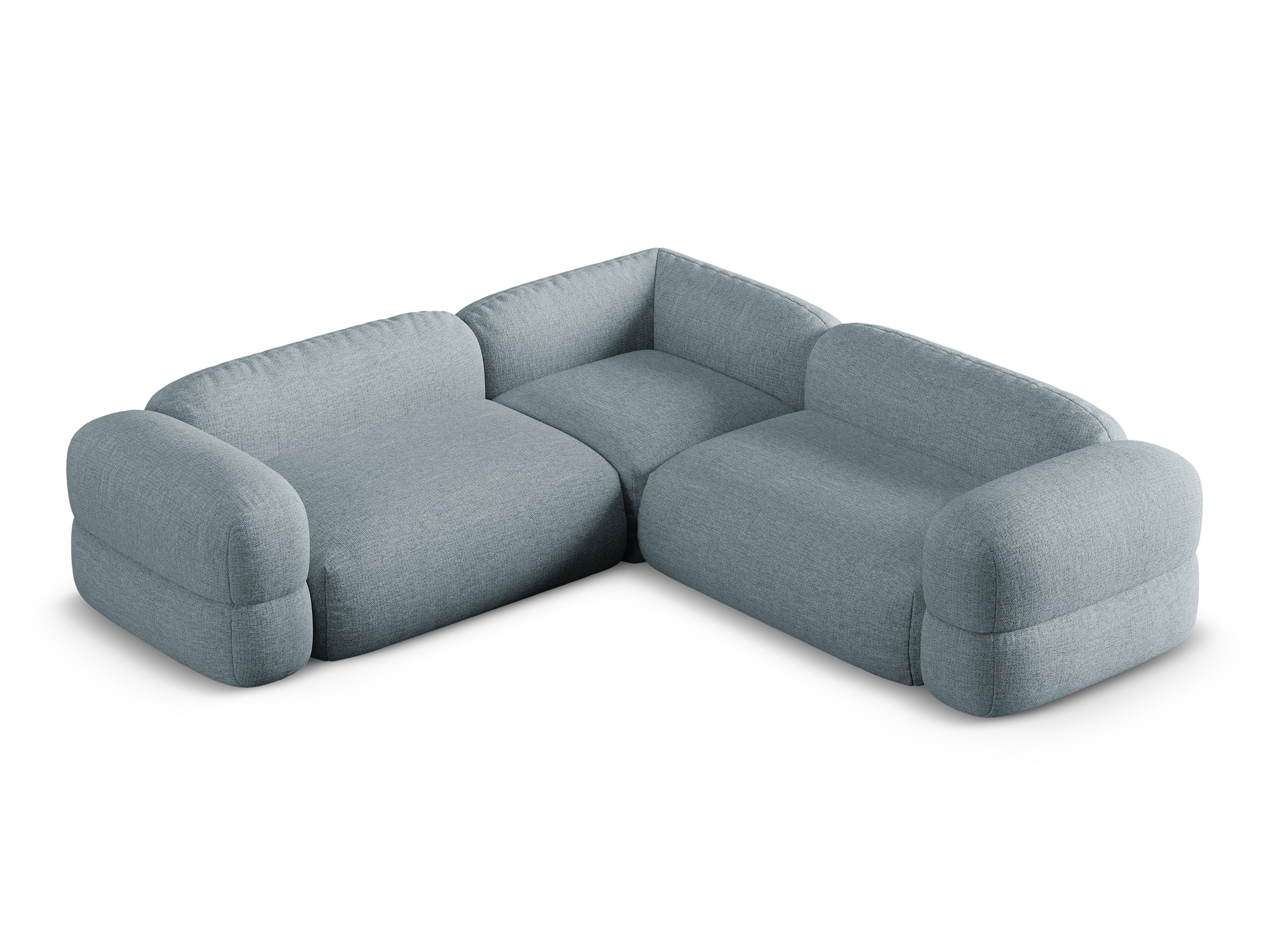 Symmetrische hoekbank ROGER lichtblauwe chenille