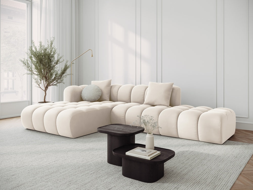 Velours hoekbank voor 5 personen, links, HALLEY, lichtbeige