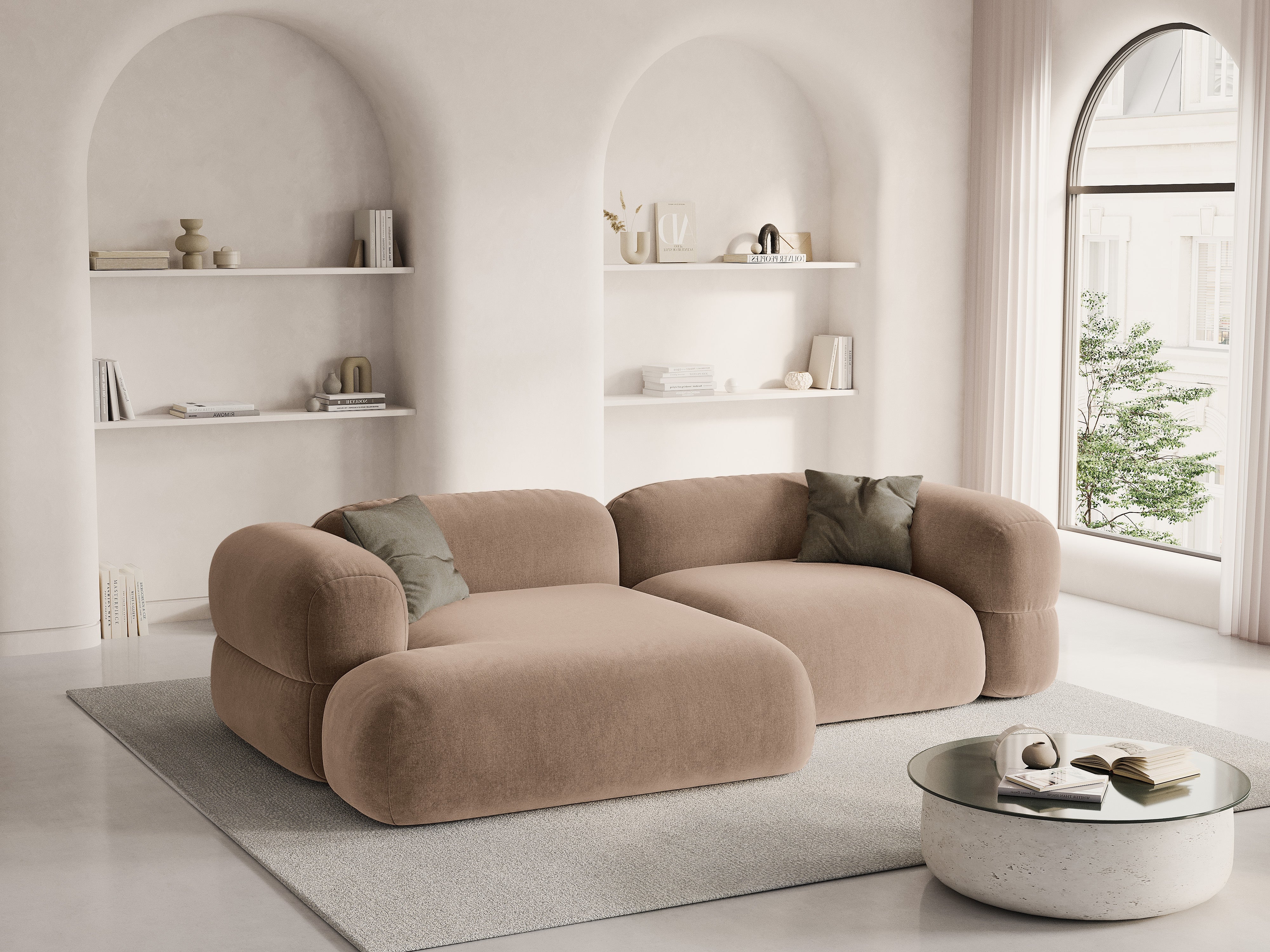 Samt-Ecksofa links ROGER dunkelbeige