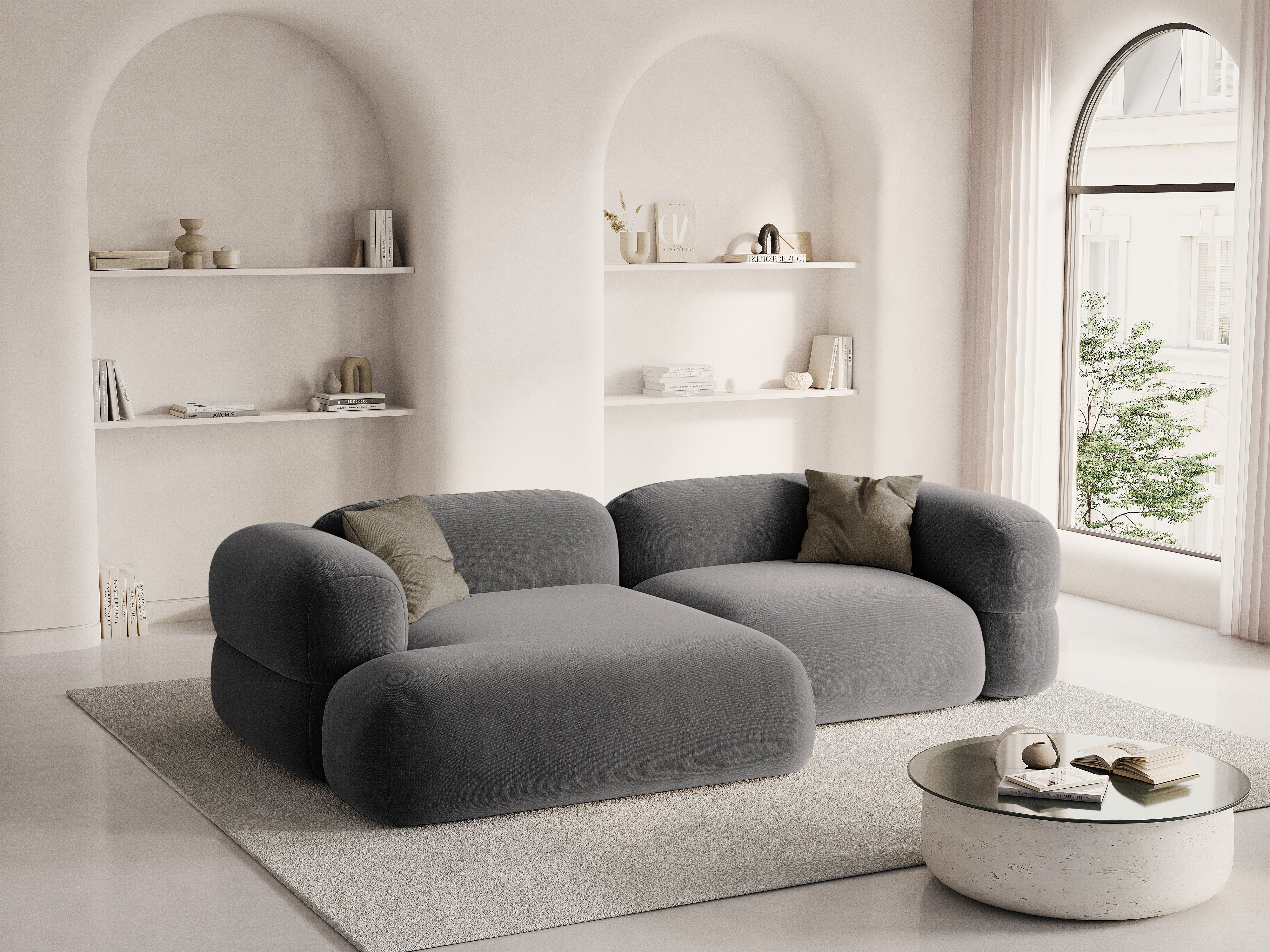 Samt-Ecksofa links ROGER grau