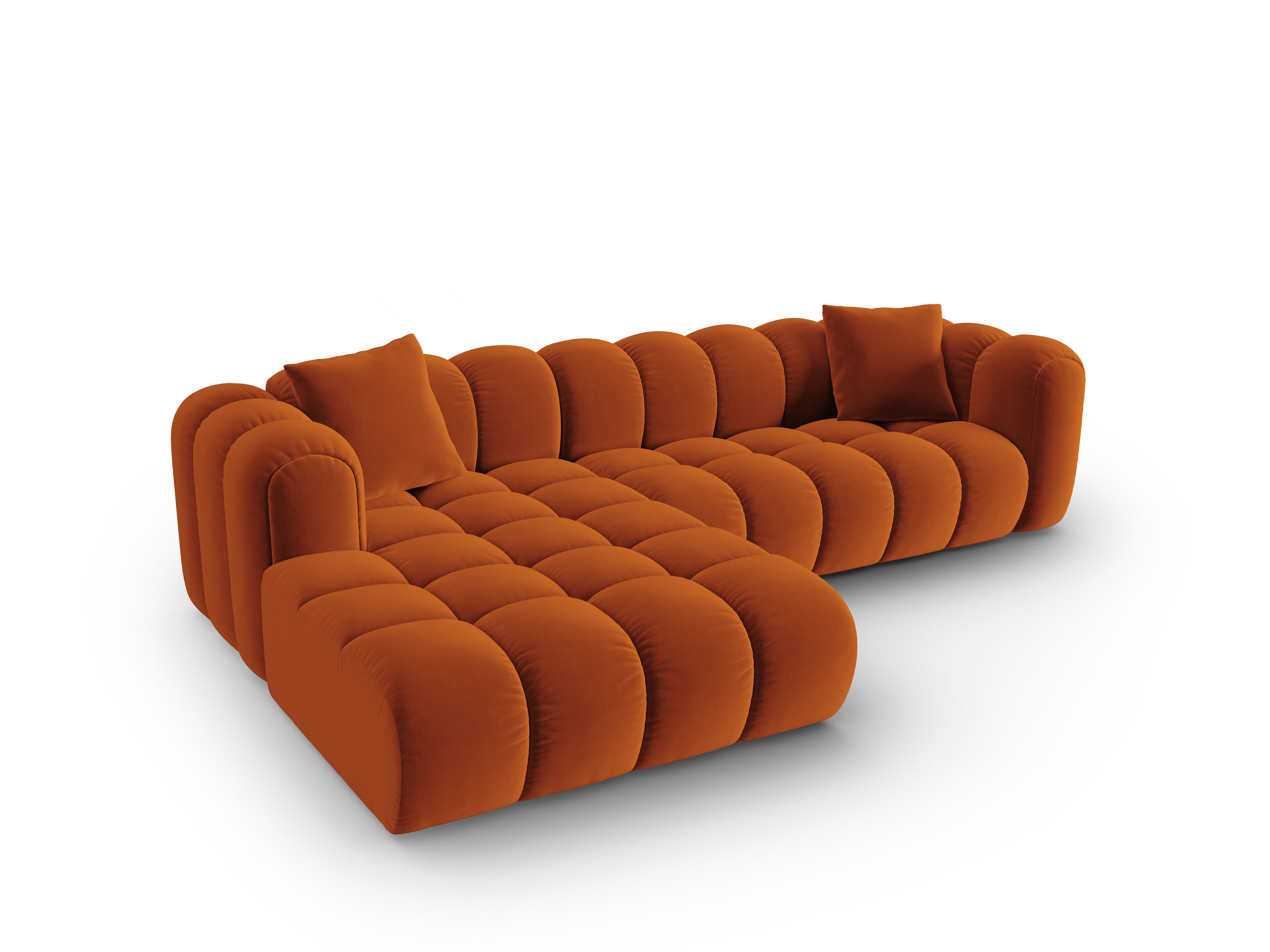 Fluwelen hoekbank voor 4 personen, links, ASTRO, roestkleur