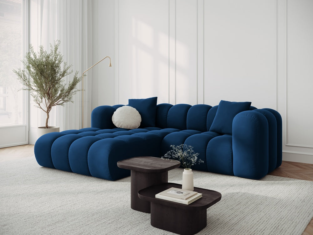 Fluwelen hoekbank voor 3 personen rechts HALLEY koninklijk blauw