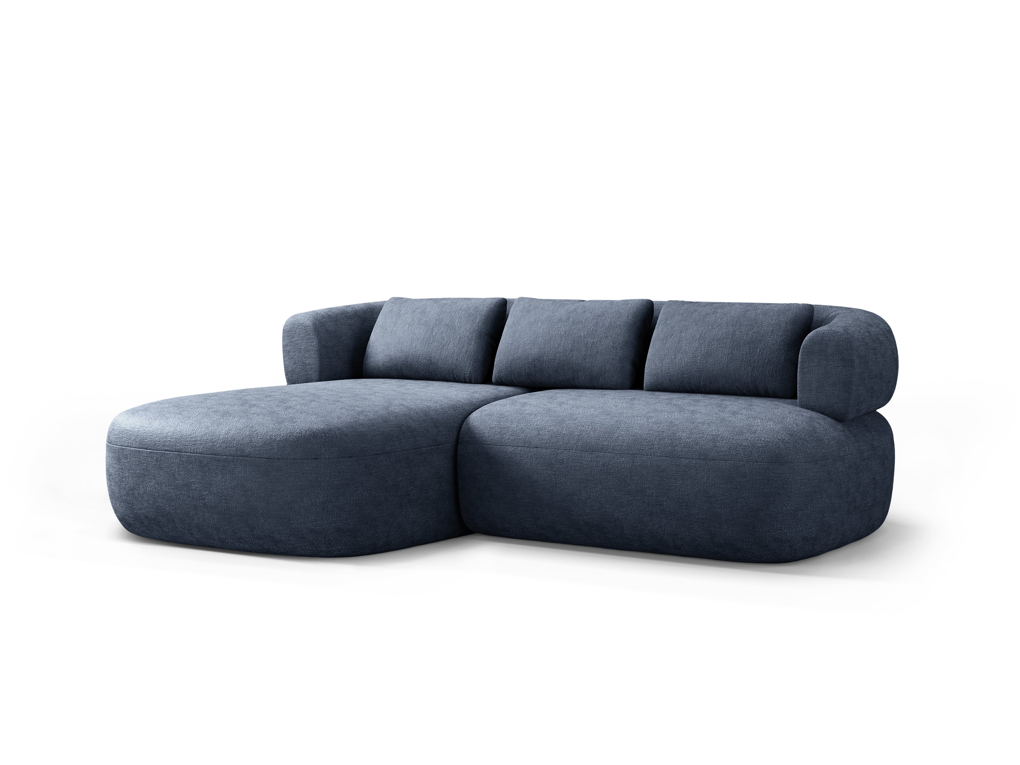 Links 2-zits hoekbank ALDRIN in marineblauwe chenille