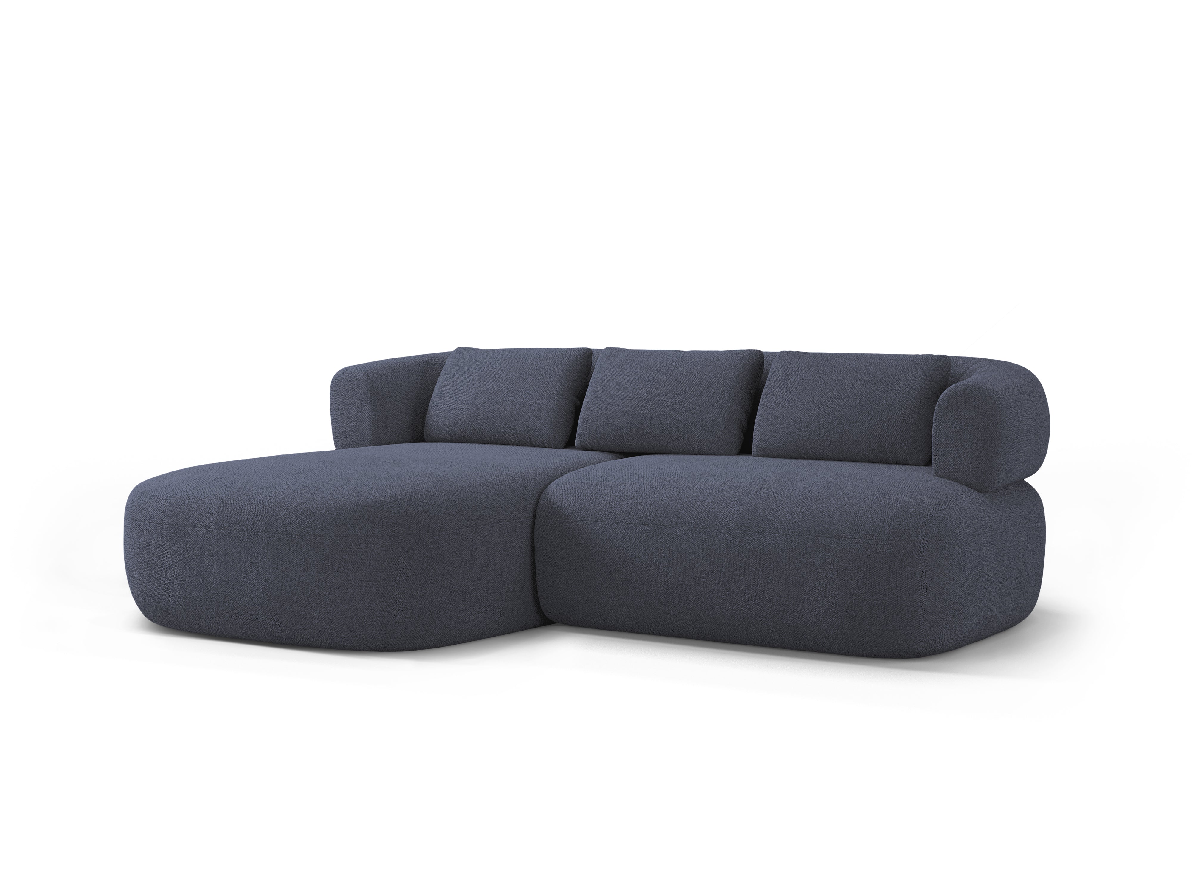 Links 2-zits hoekbank ALDRIN in marineblauwe boucle