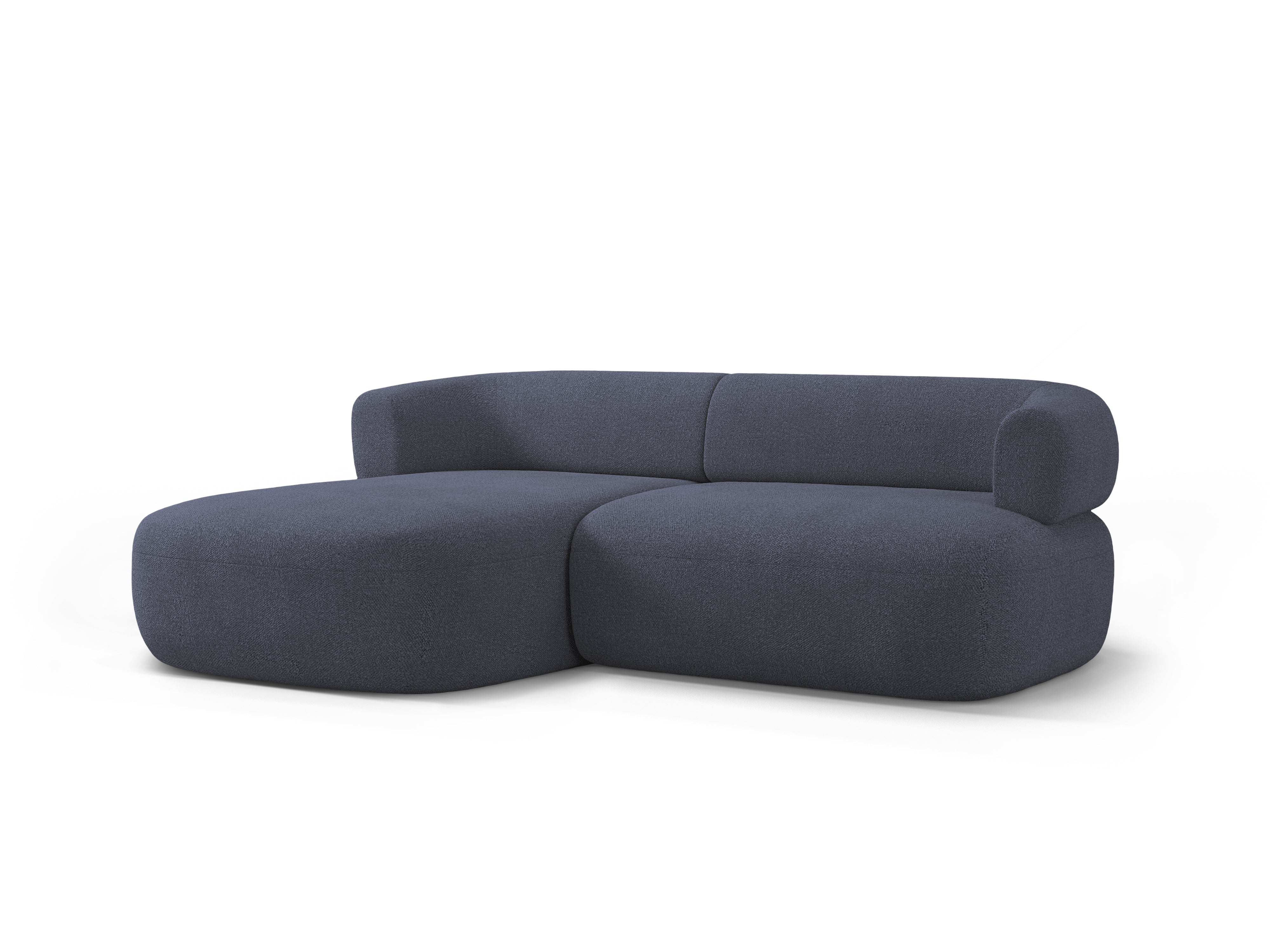 Links 2-zits hoekbank ALDRIN in marineblauwe boucle