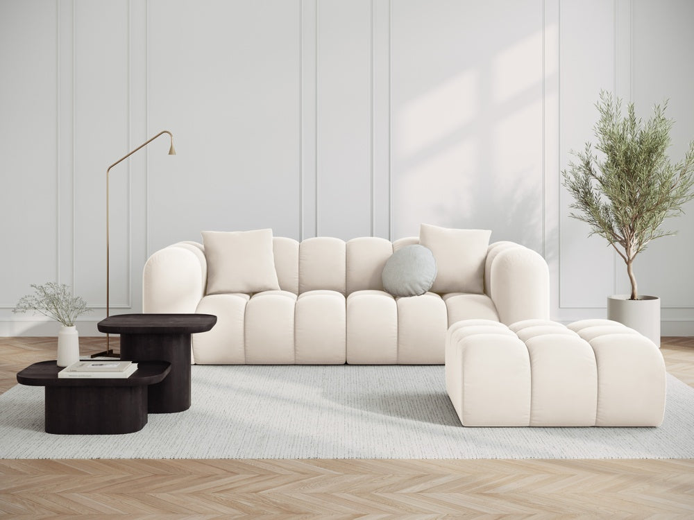 Puf van fluweel HALLEY lichtbeige
