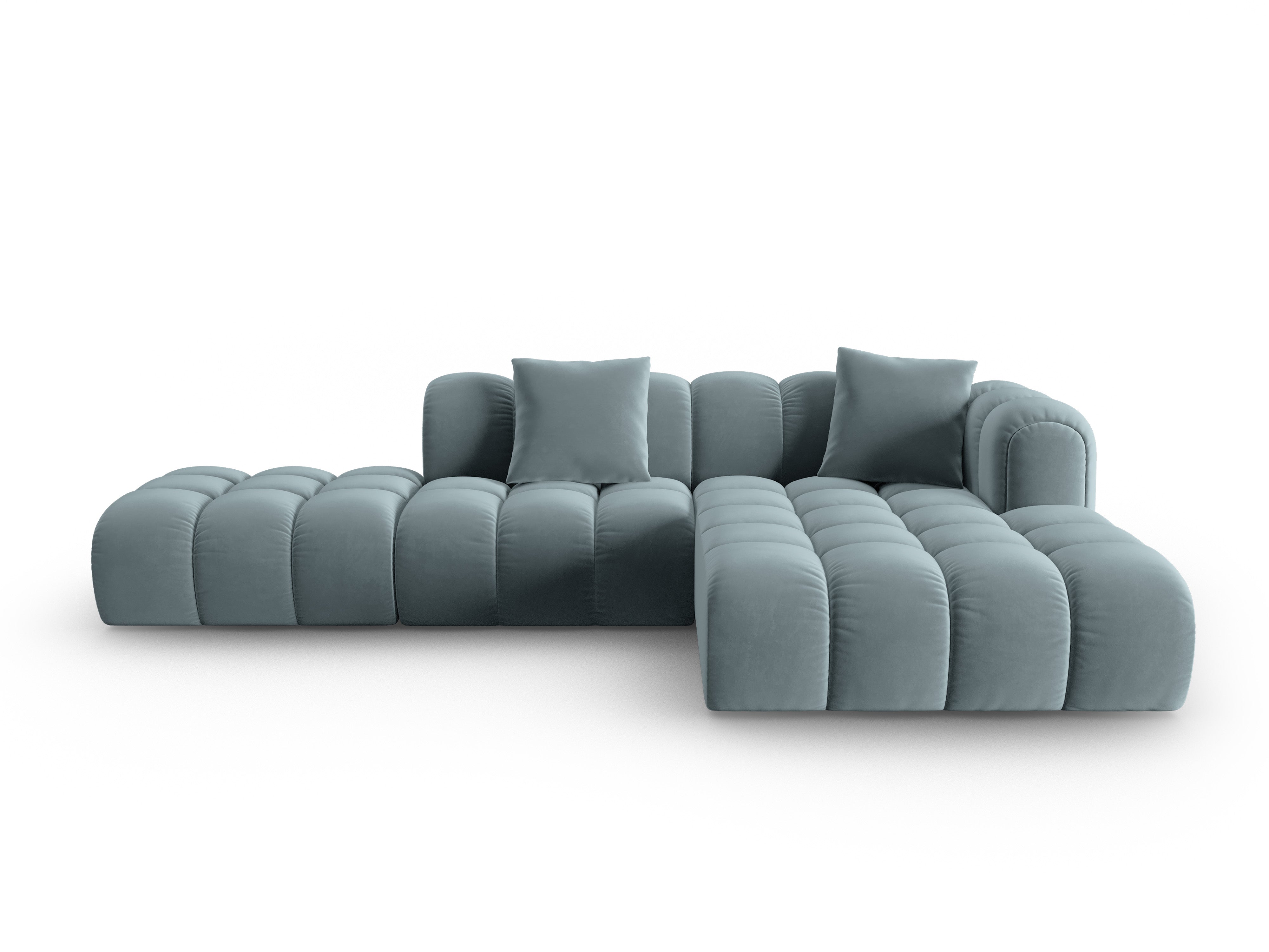 Samt-Ecksofa offen rechts ASTRO hellblau