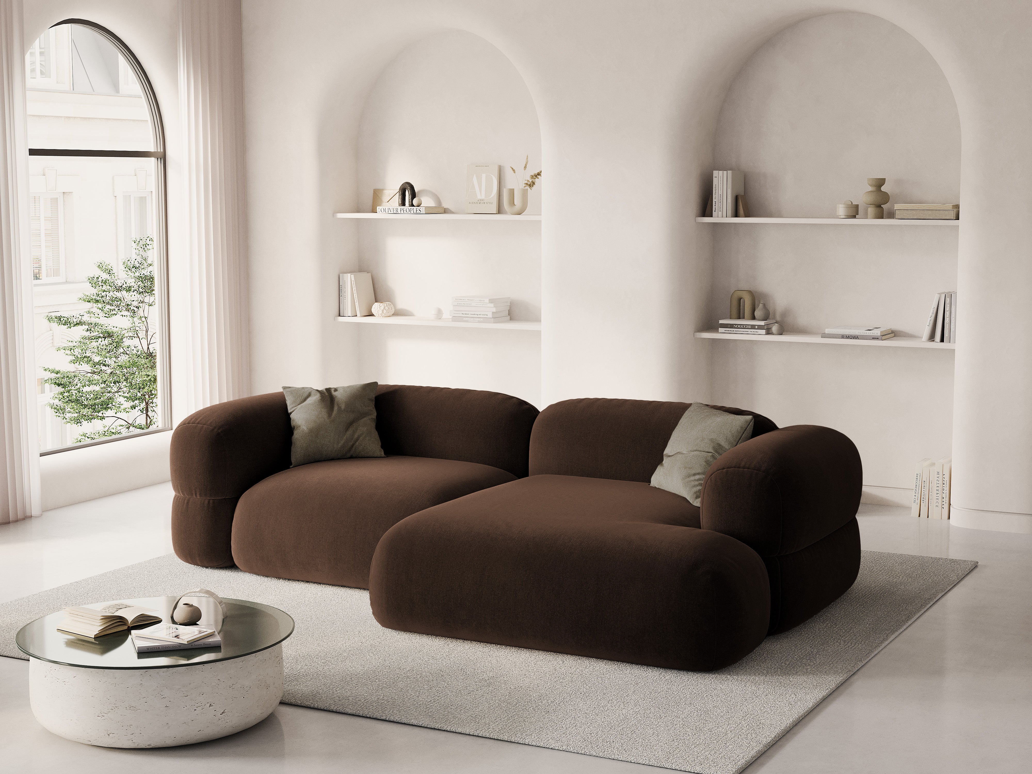 Right-facing velvet corner sofa ROGER chocolate