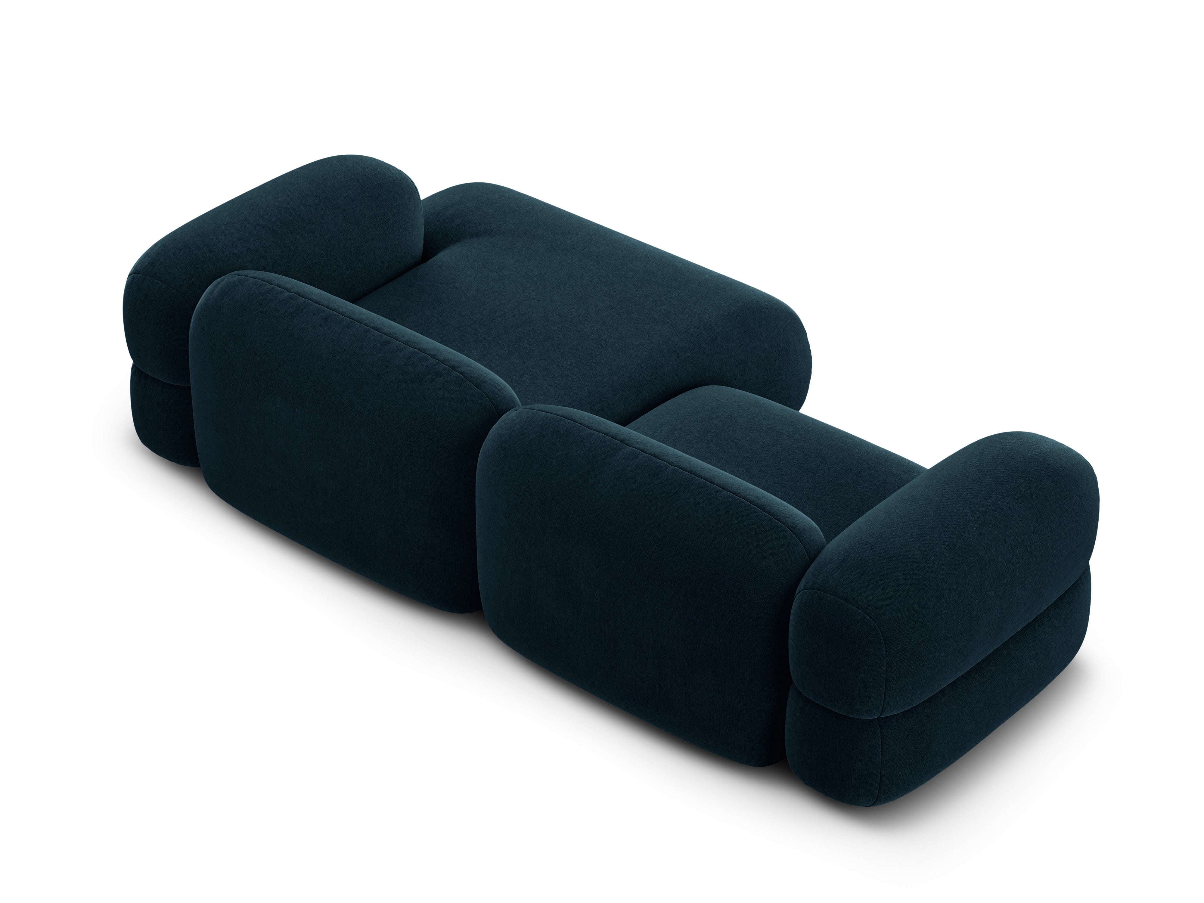 Petrolblauwe rechtszijdige fluwelen hoekbank ROGER