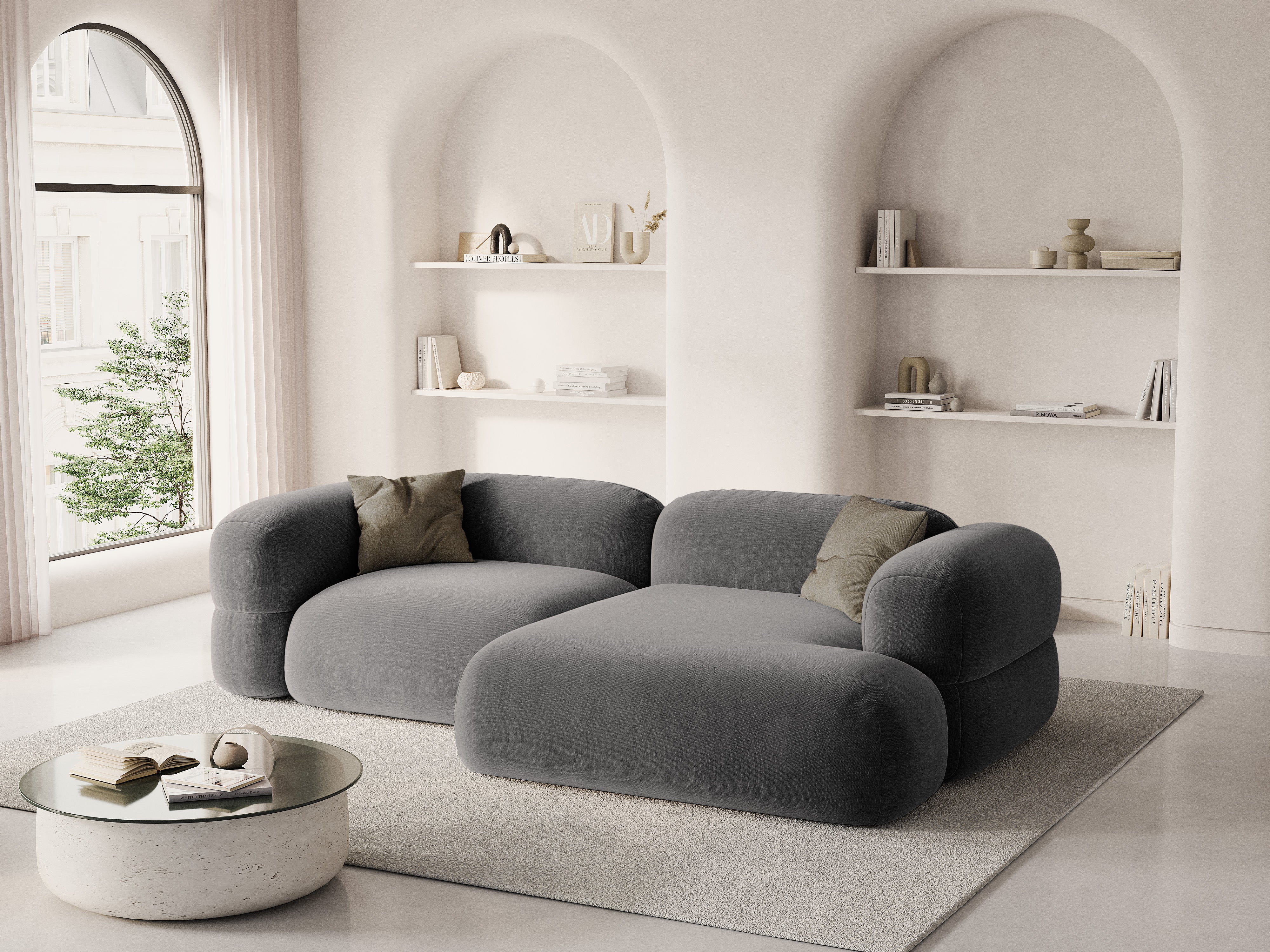 Samt-Ecksofa rechts ROGER grau