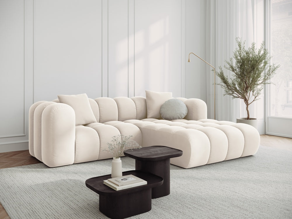 Fluwelen hoekbank voor 3 personen rechts HALLEY lichtbeige