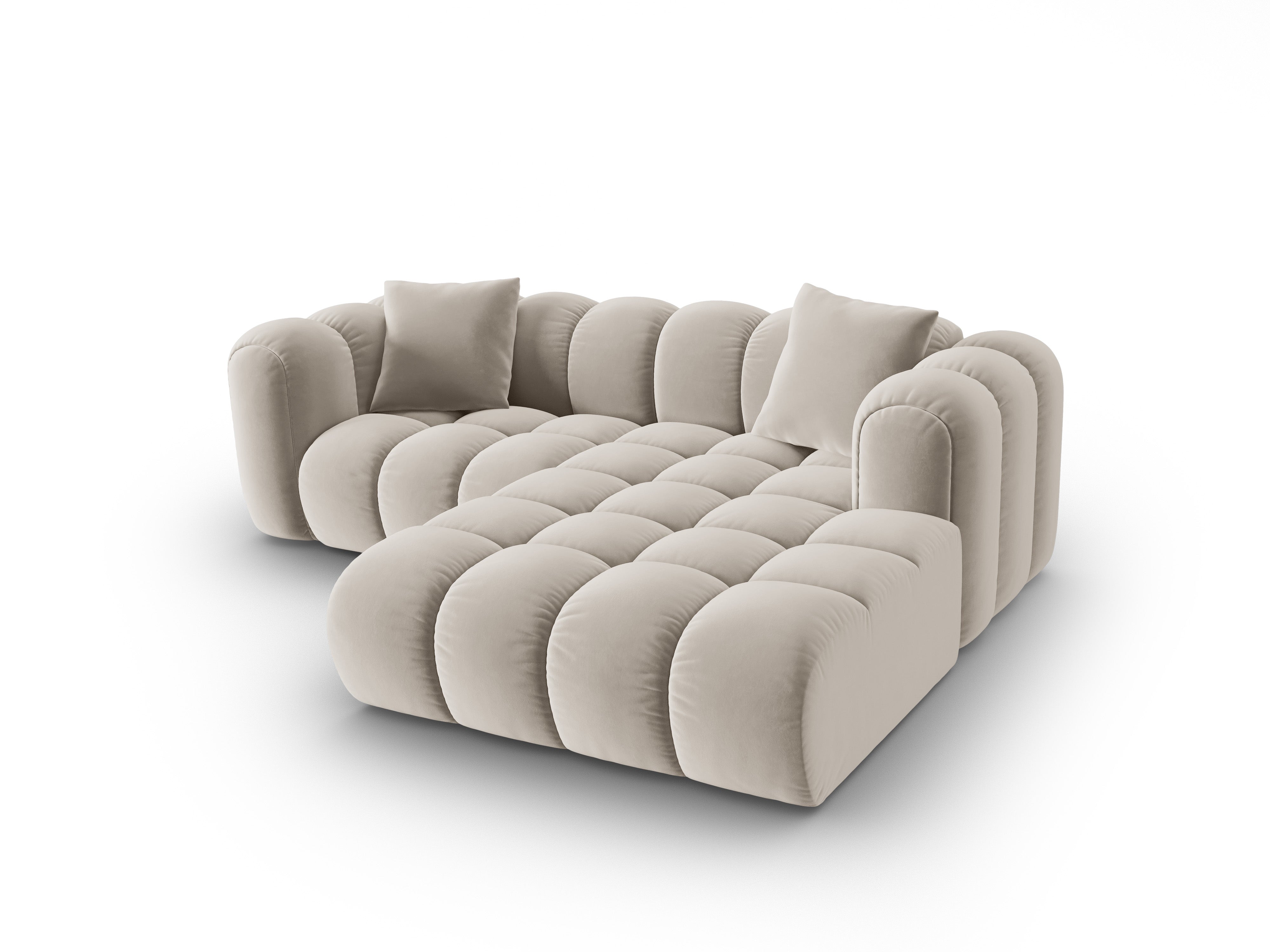 Velvet corner sofa for three people, right-sided ASTRO ecru