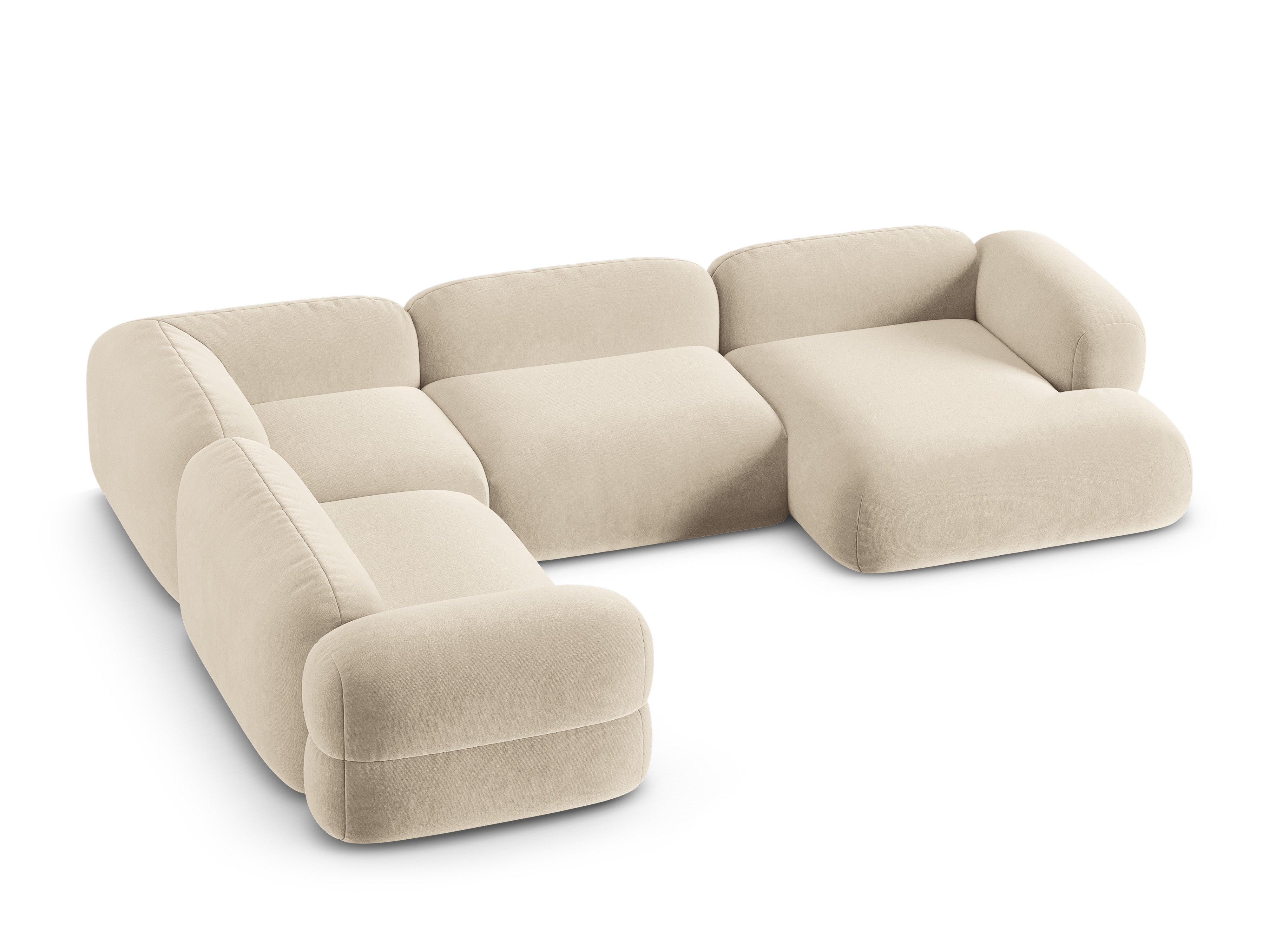 Links U-vormige fluwelen hoekbank ROGER lichtbeige