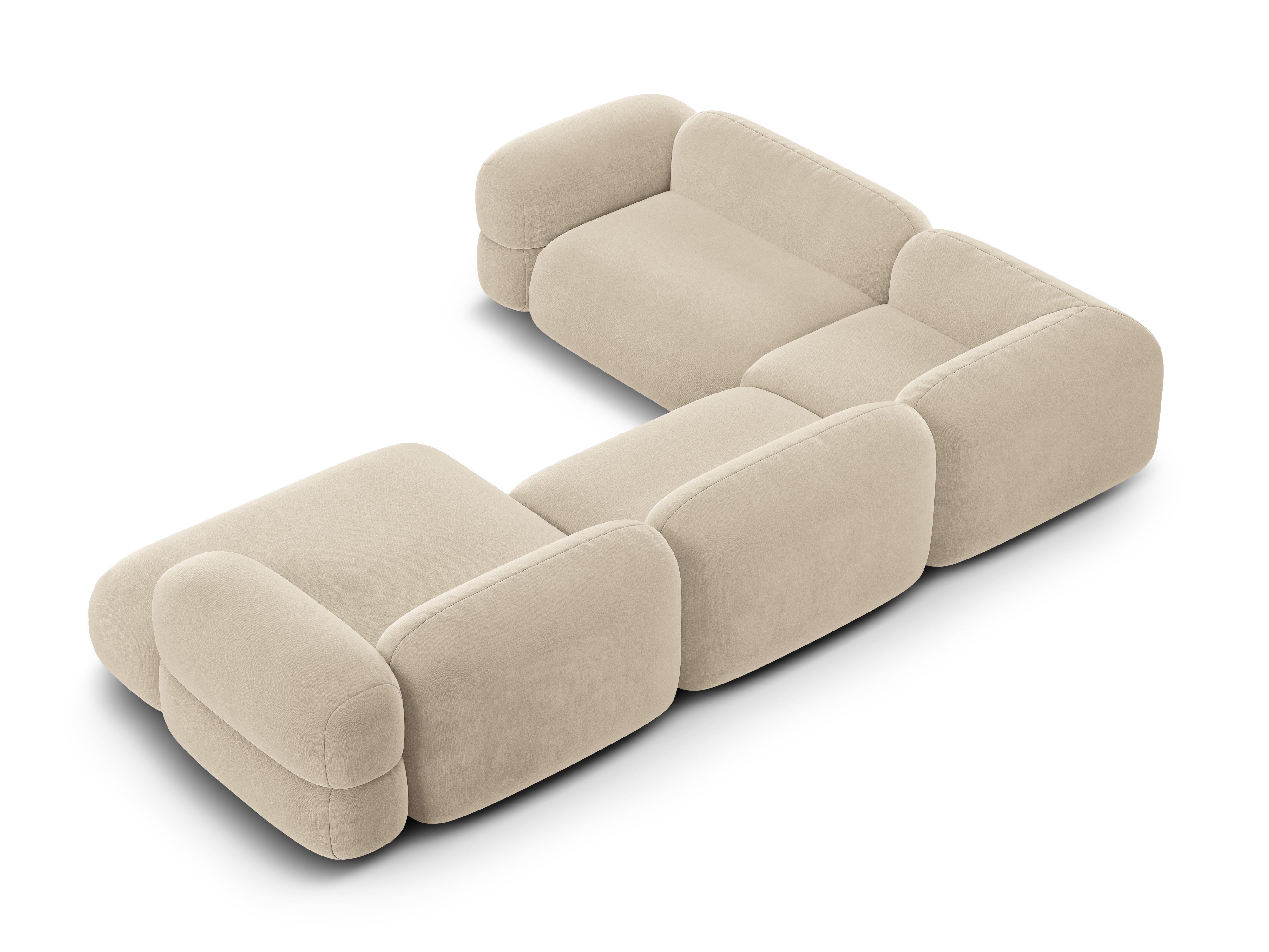 Links U-vormige fluwelen hoekbank ROGER lichtbeige