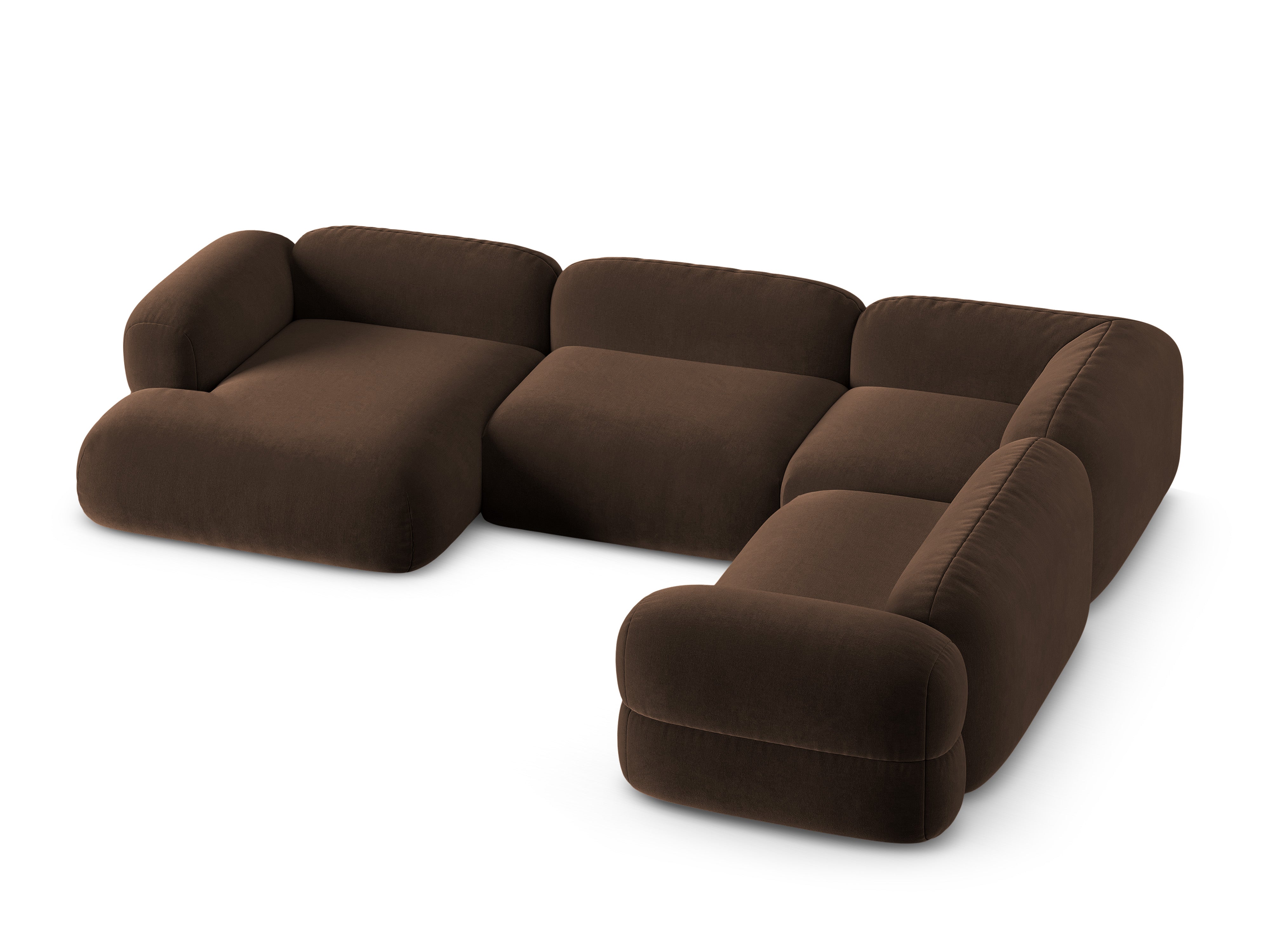 Right-facing U-shaped velvet corner sofa ROGER chocolate