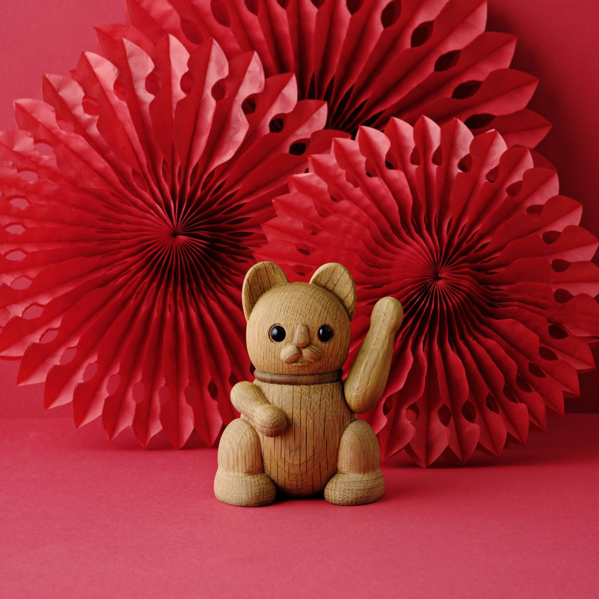 Decoratieve figuur LUCKY CAT eikenhout