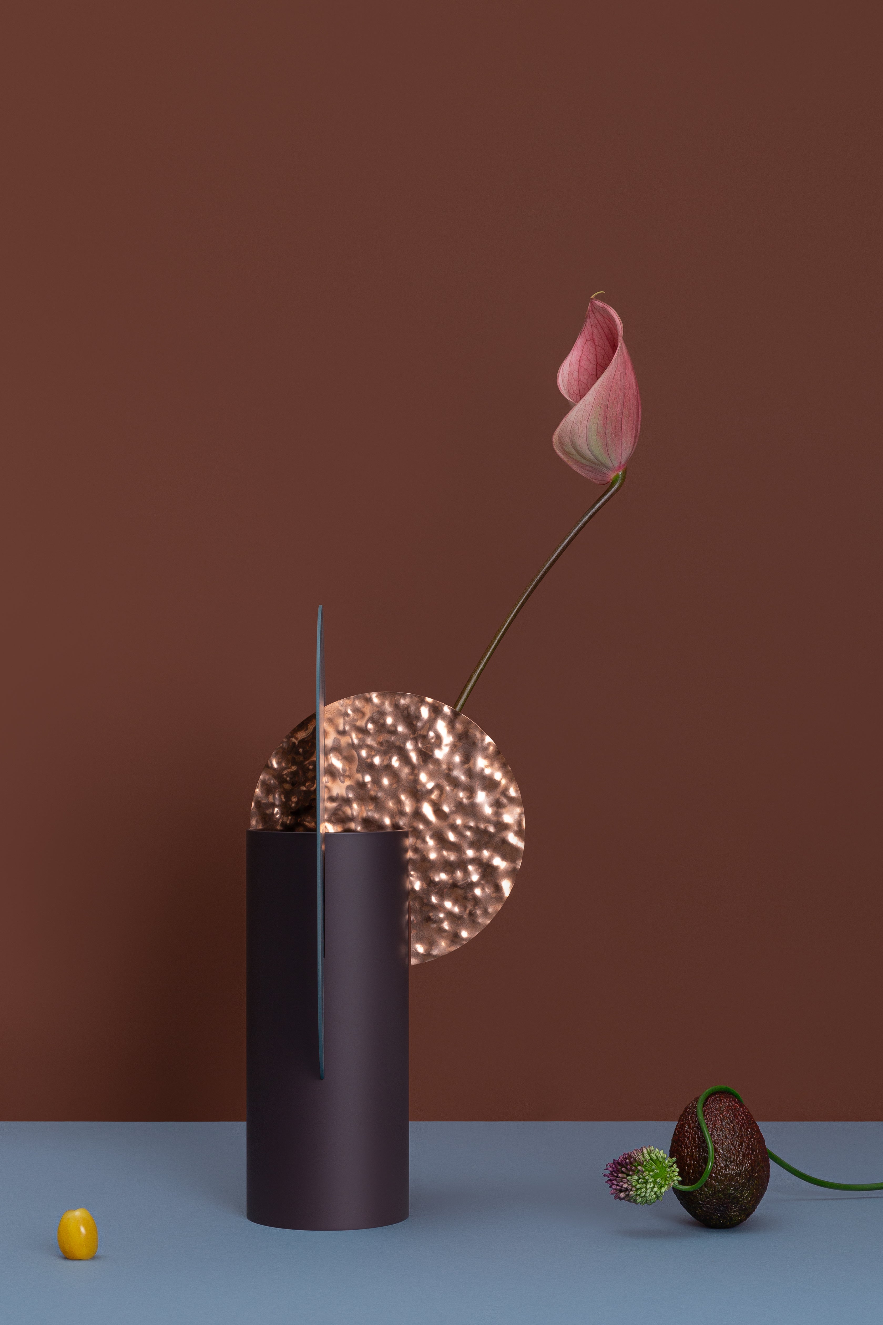 YERMILOV Vase - NUMBERED EDITION burgundy with blue and copper