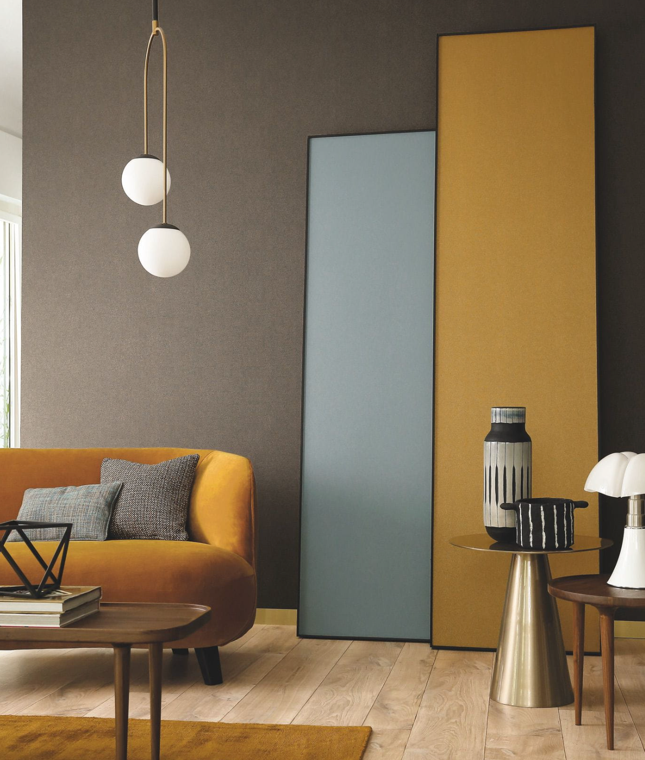 Structural wallpaper resembling canvas ALEPH - NOIR/OR dark brown