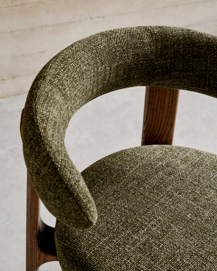 GRANITE chair in green chenille with a dark ash base