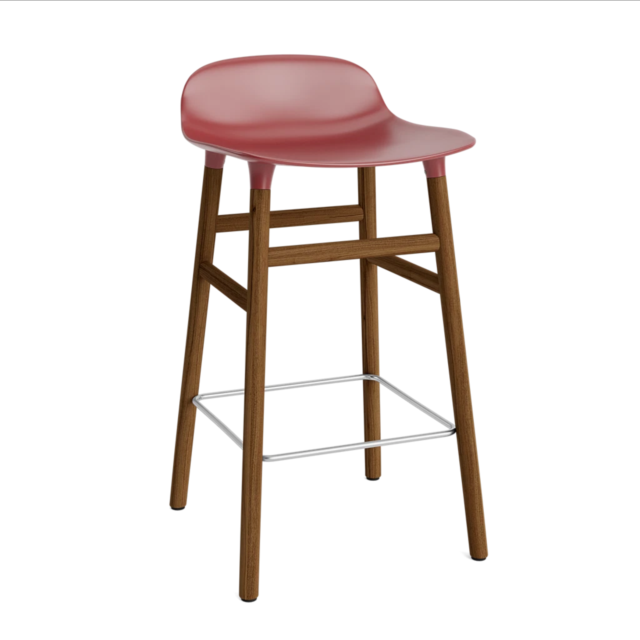 Hocker FORM bordeaux met notenhouten basis