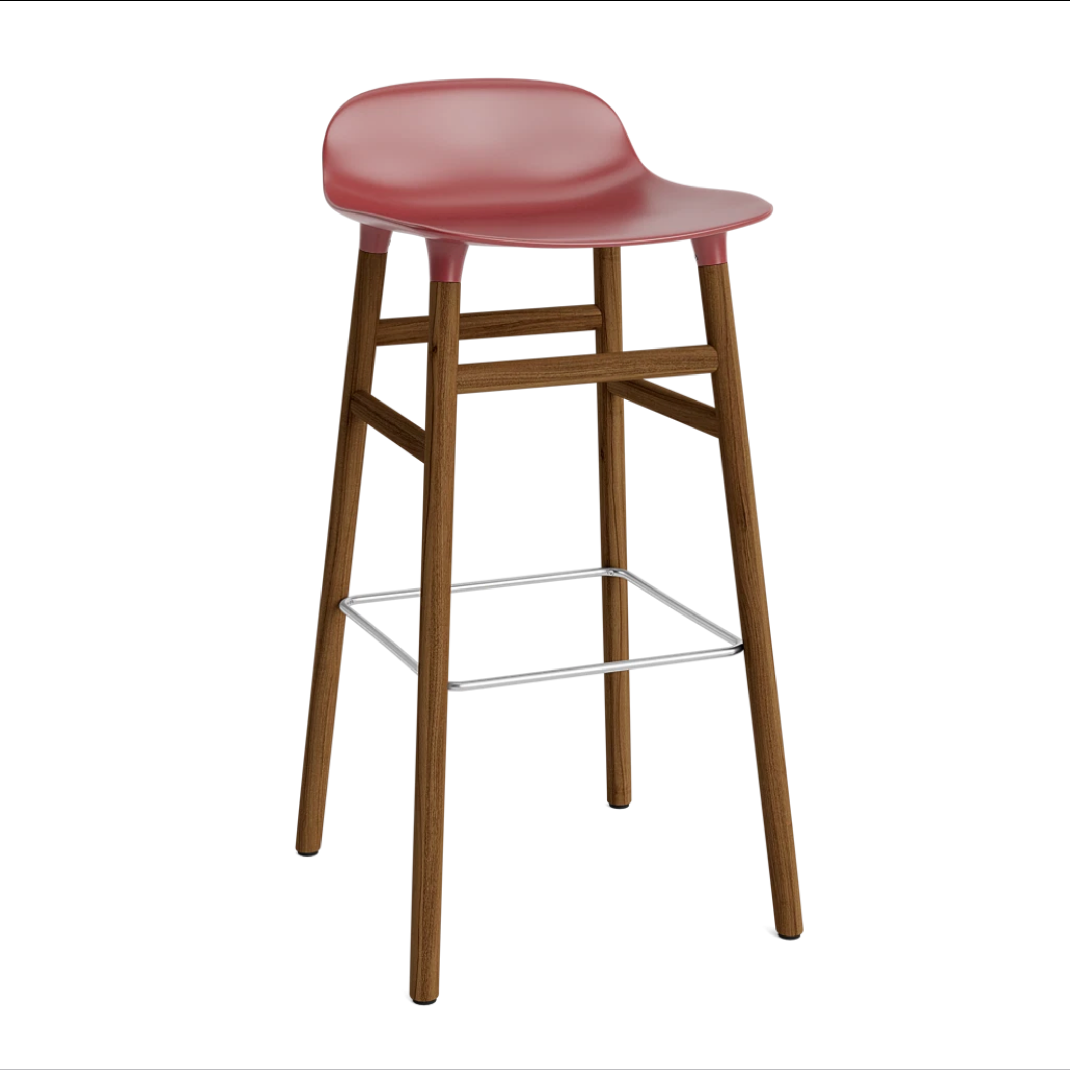 Hocker FORM bordeaux met notenhouten basis