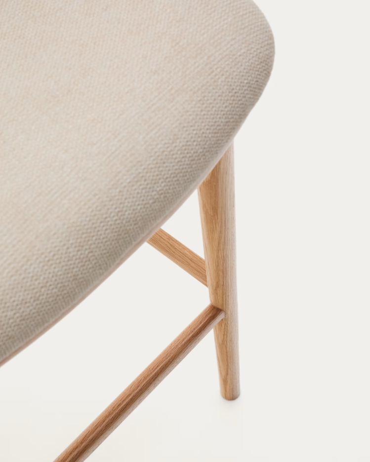 Bar Stool CISELIA Beige Chenille with Light Ash Base