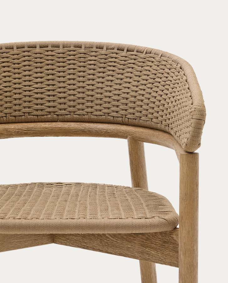Arinella external chair solid acacia wood with a beige rope