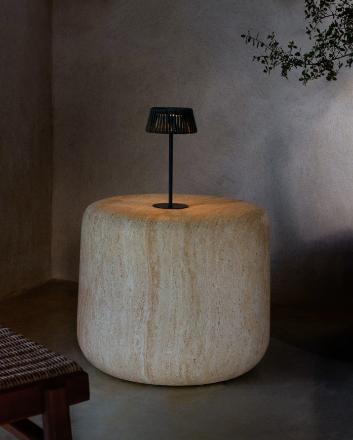 Portable outdoor table lamp ALDET dark green rope