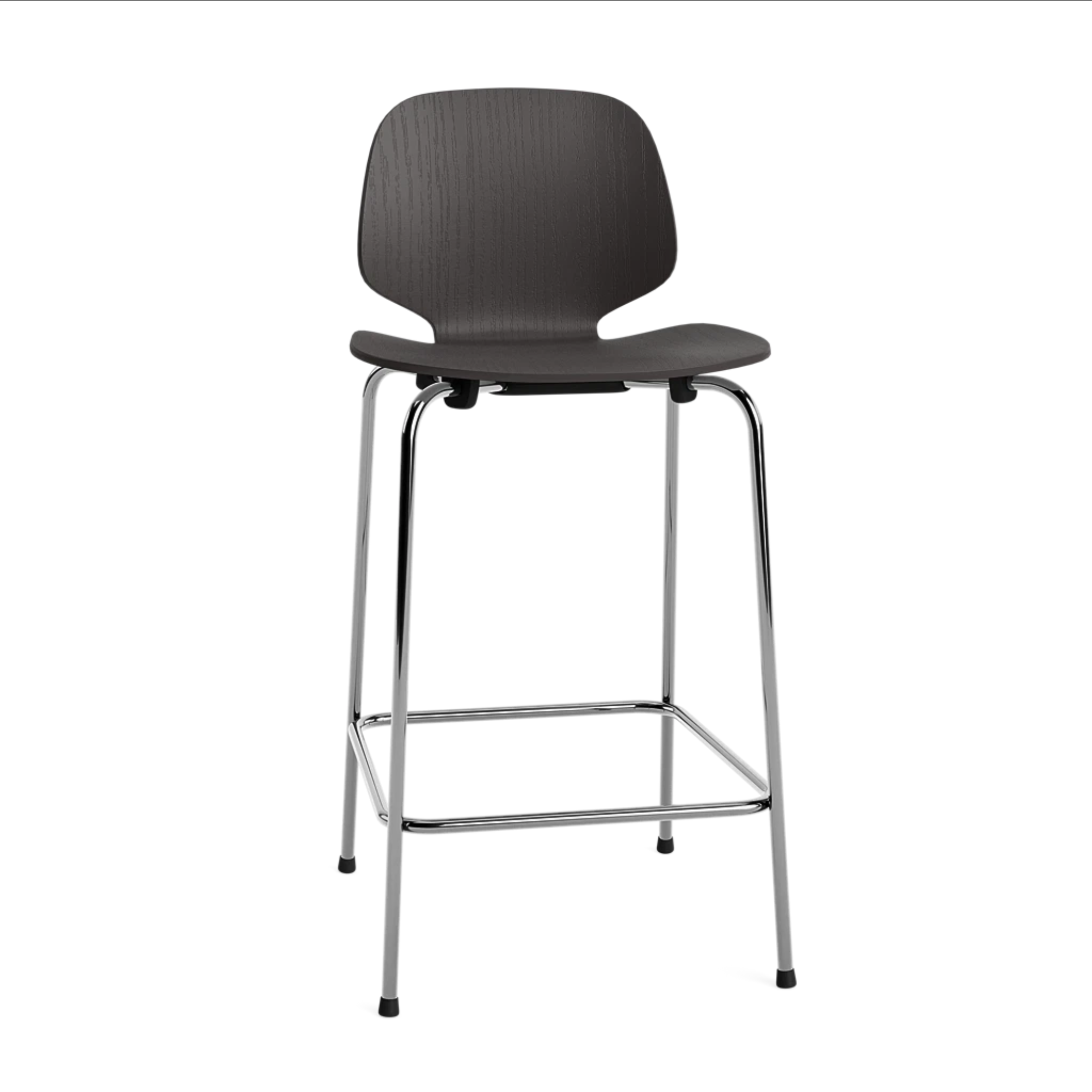 Barkruk MY zwart eikenfineer met verchroomde voet