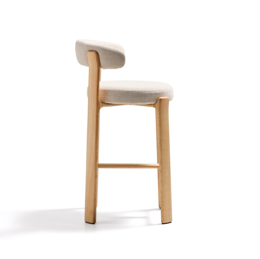 Hocker GRANITE beige chenille met essen basis