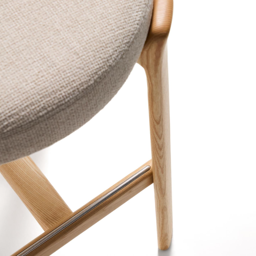 Hocker GRANITE beige chenille met essen basis