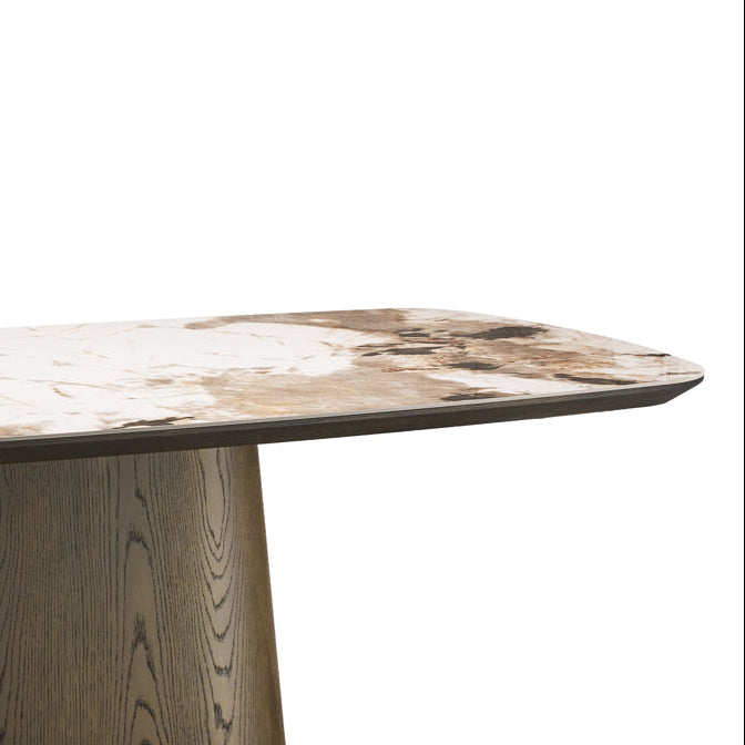 Eettafel LANGFORD bruin eikenfineer met beige keramisch blad