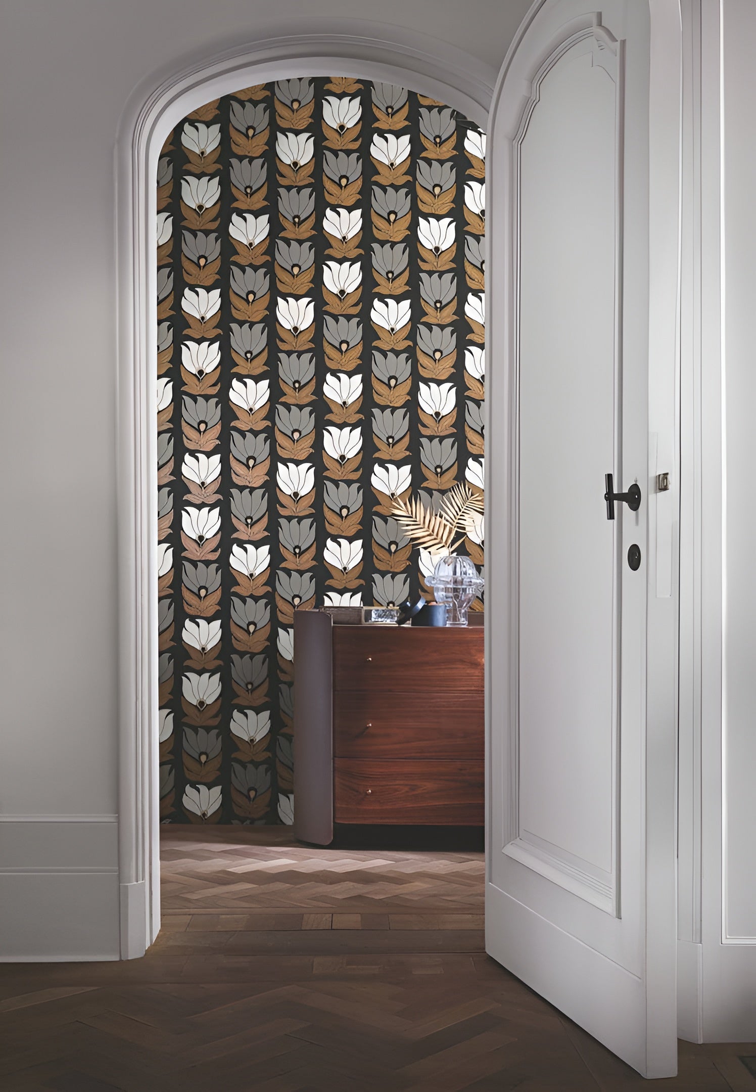 Behang met bloemenmotief DAUPHINE - WIT/GOUDE wit met goud