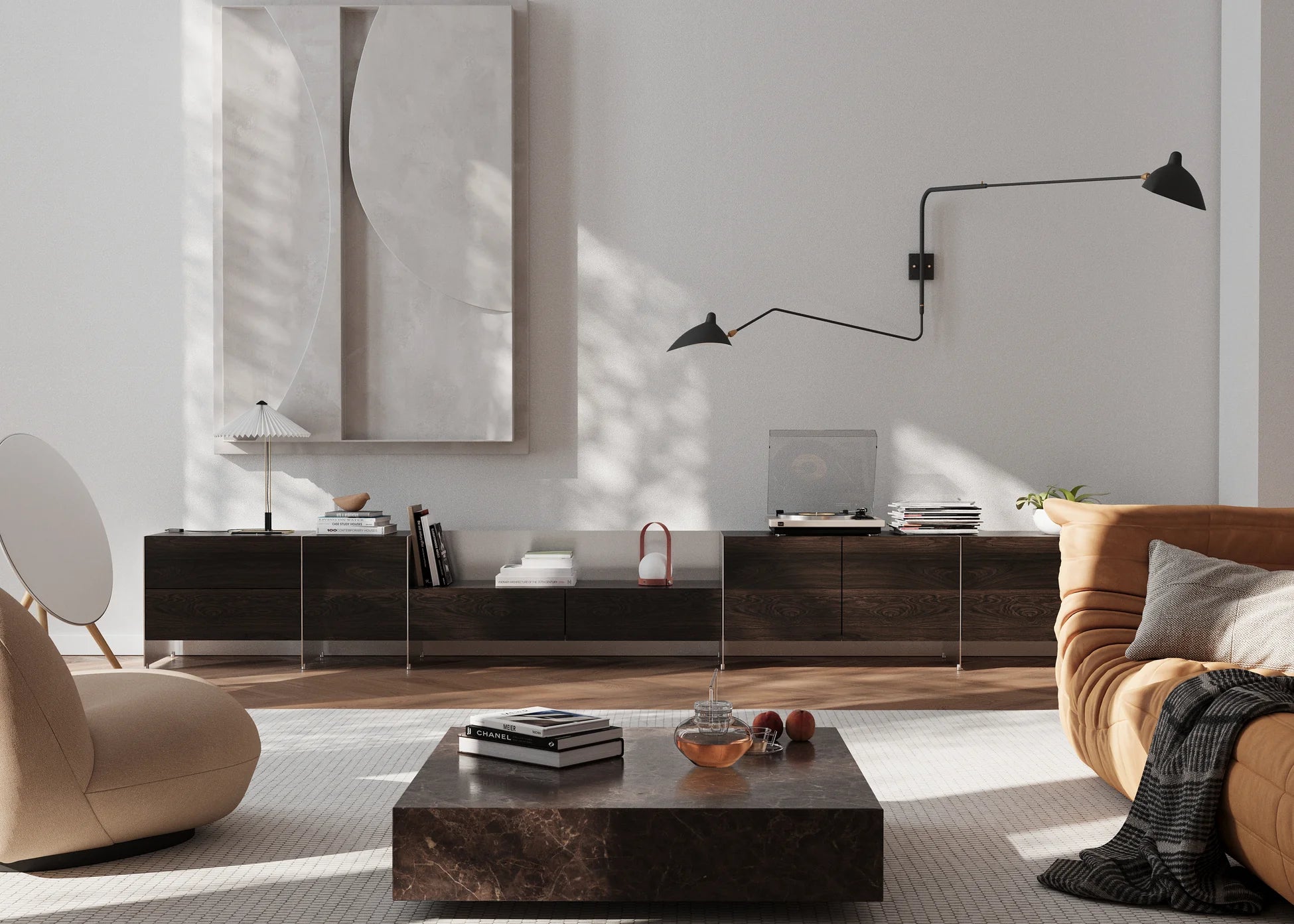 Modulaire kast ALOOX 3 van eikenhout met een aluminium afwerking