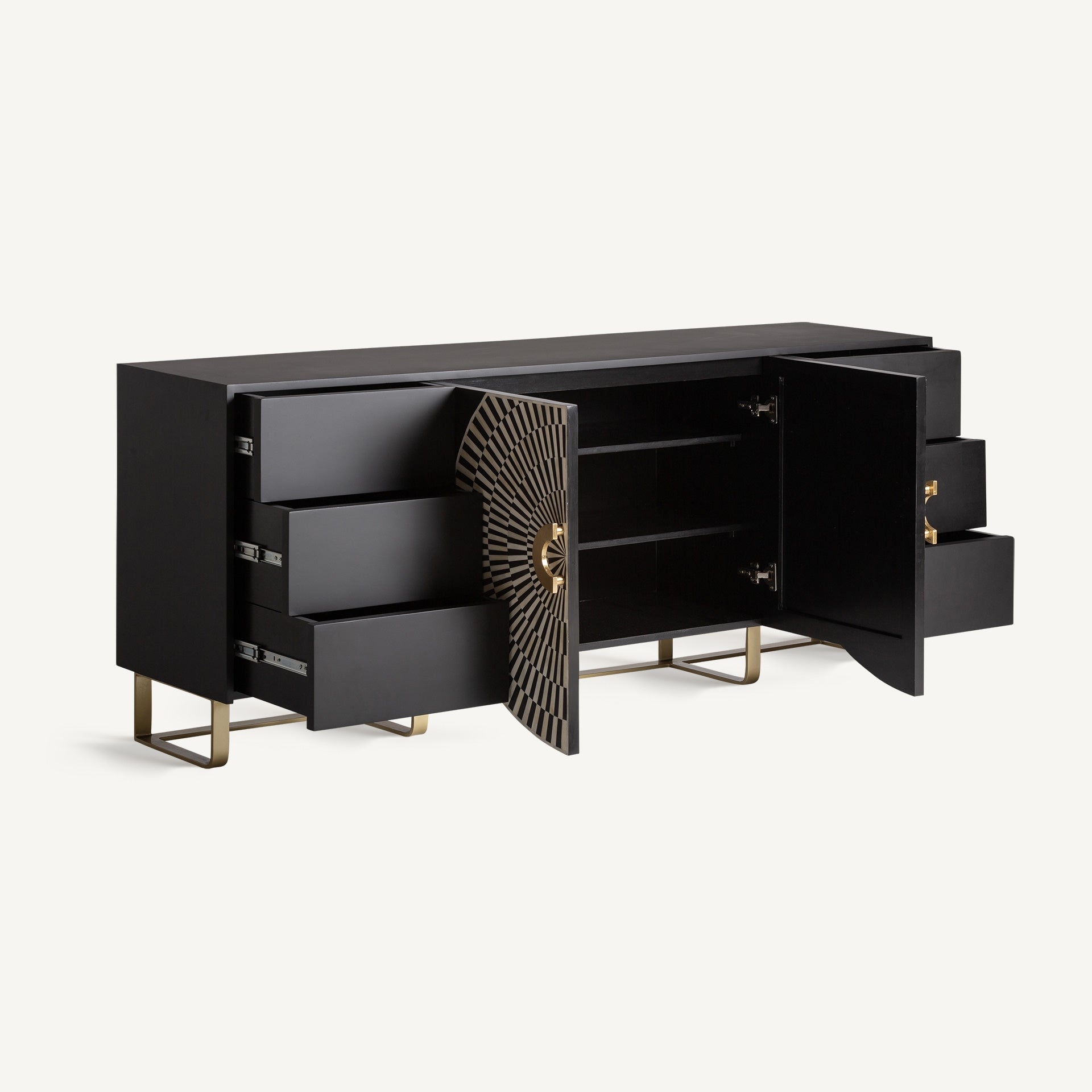 Kommode GATSBY schwarz mit weißem und goldenem Finish