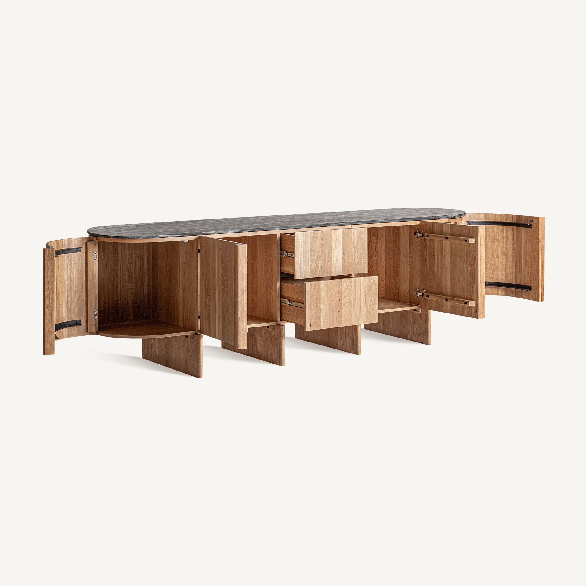 NARA commode op poten van eikenhout met een marmeren blad