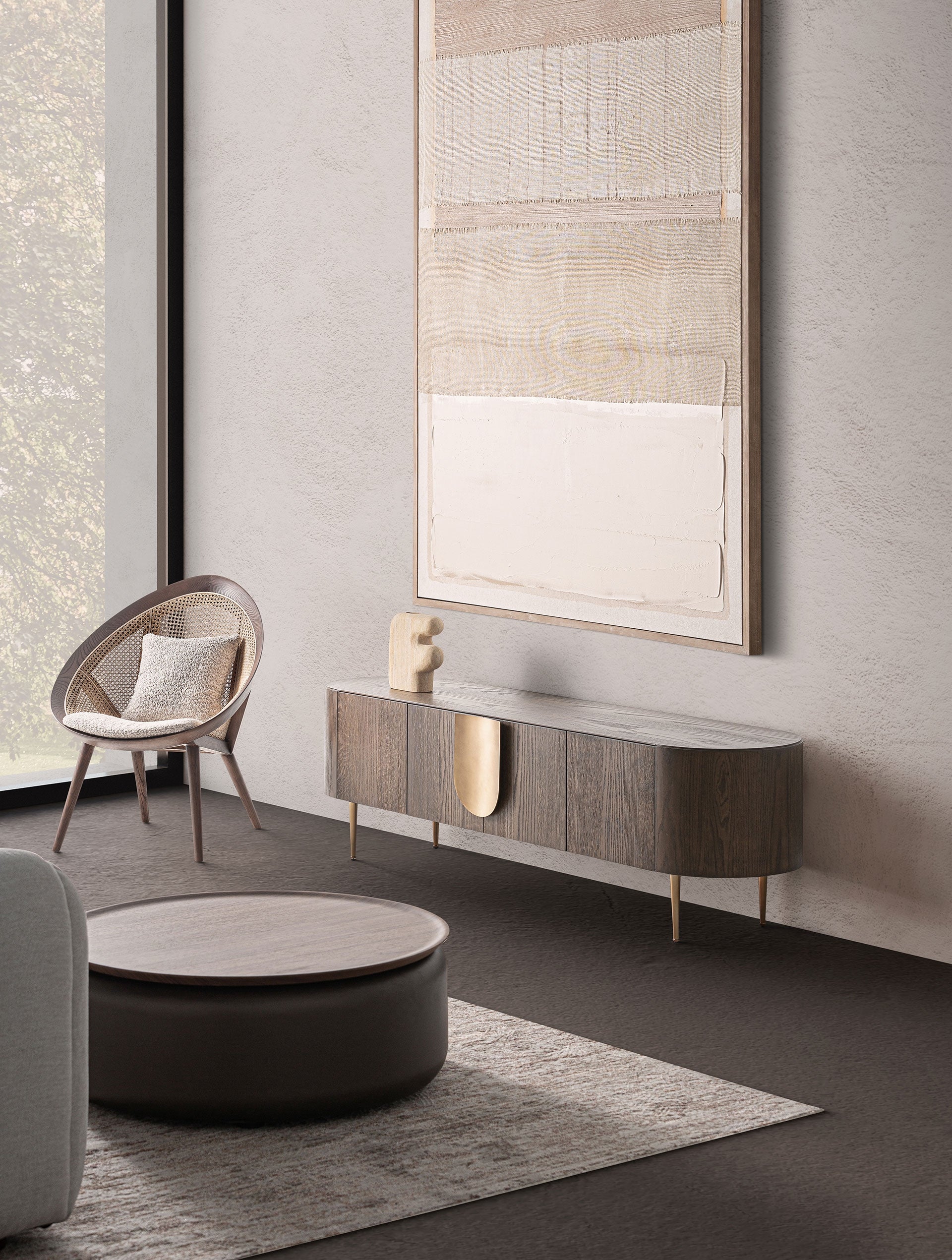 Dressoir TREIGNAC van eikenhout met gouden basis