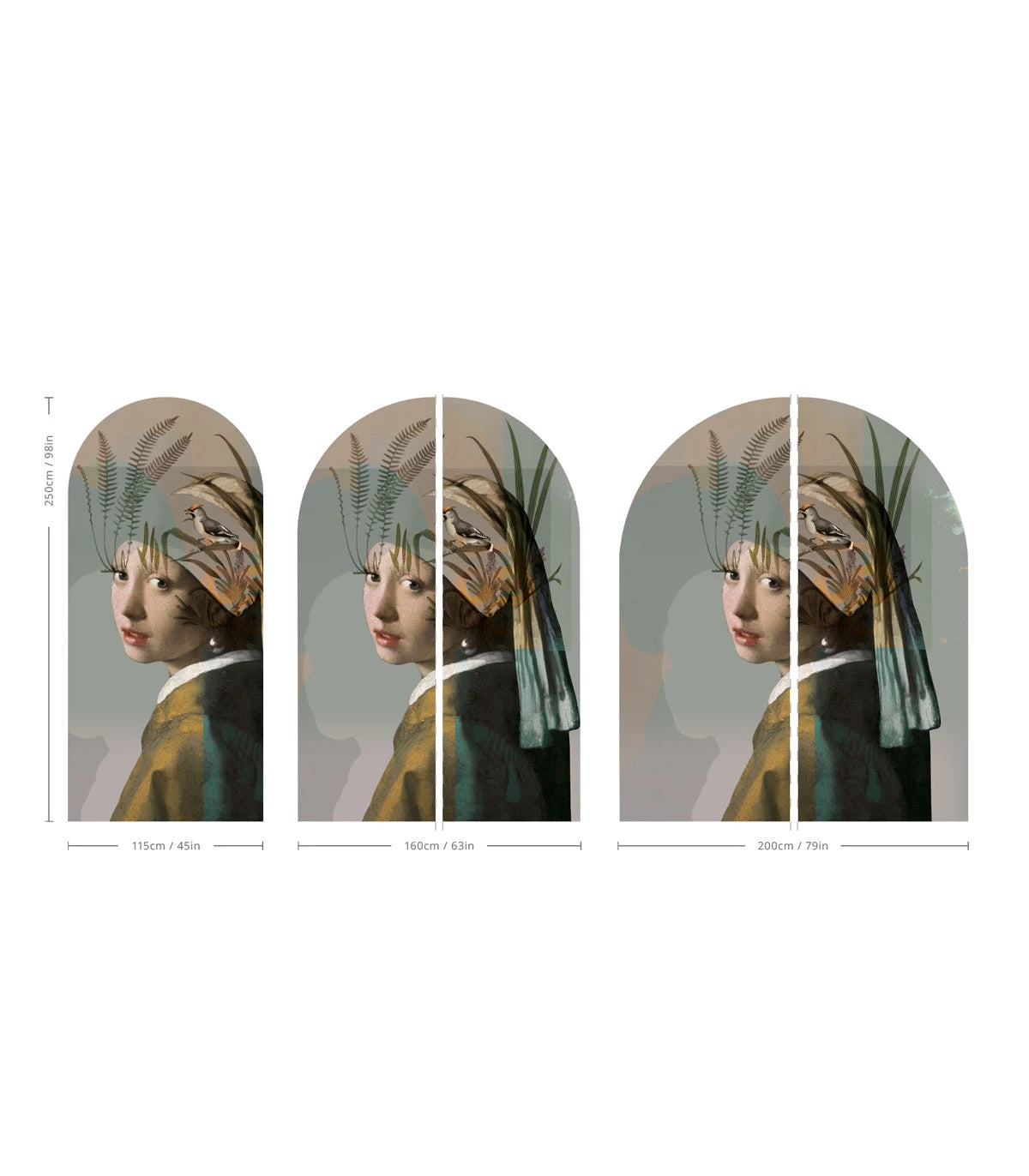 Mural flizelinowy w kształcie łuku NATURE GIRL WITH THE PEARL beżowy z zielonym