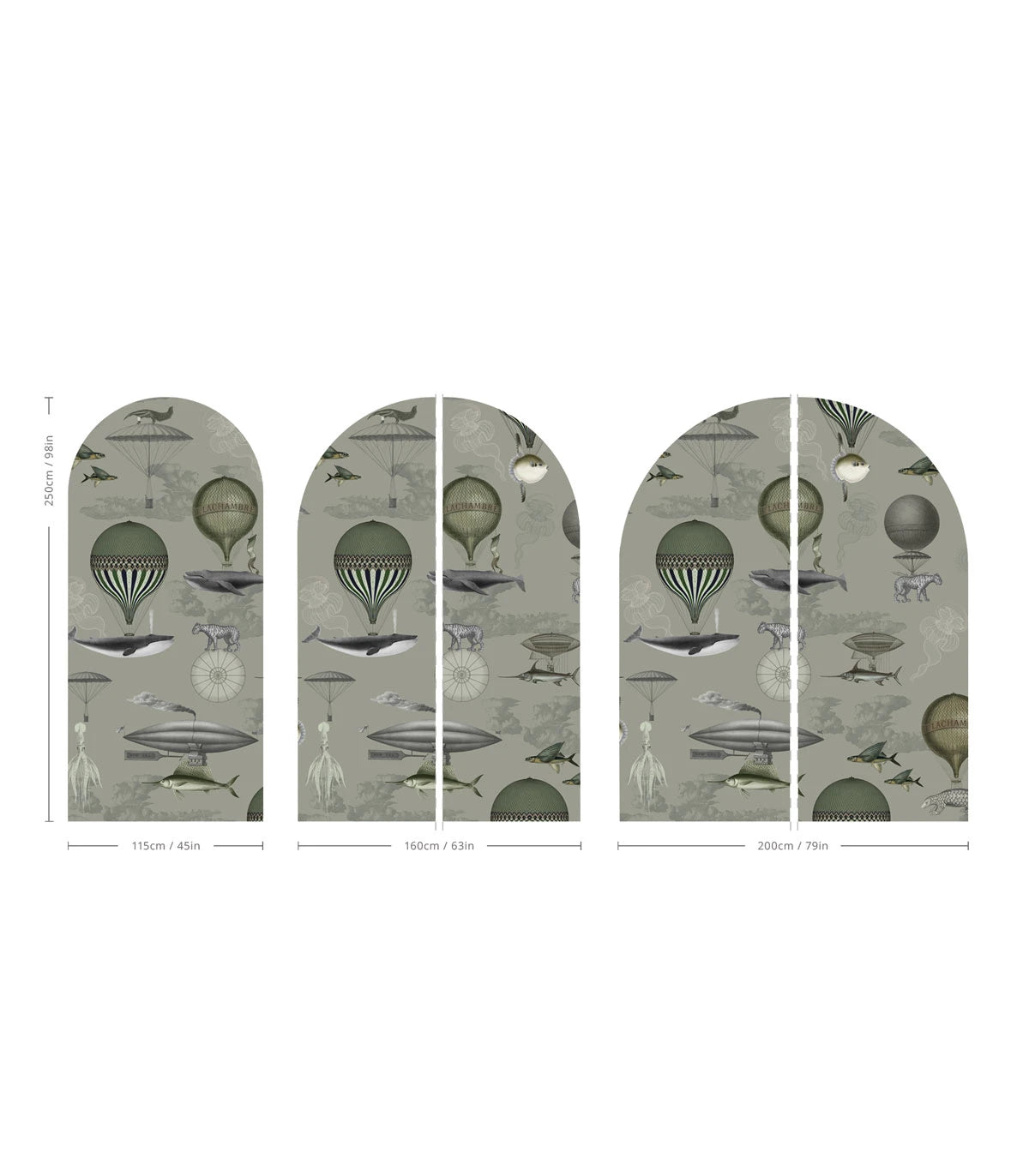 Wandbild für Kinder in Bogenform VINTAGE BALLOONS grün