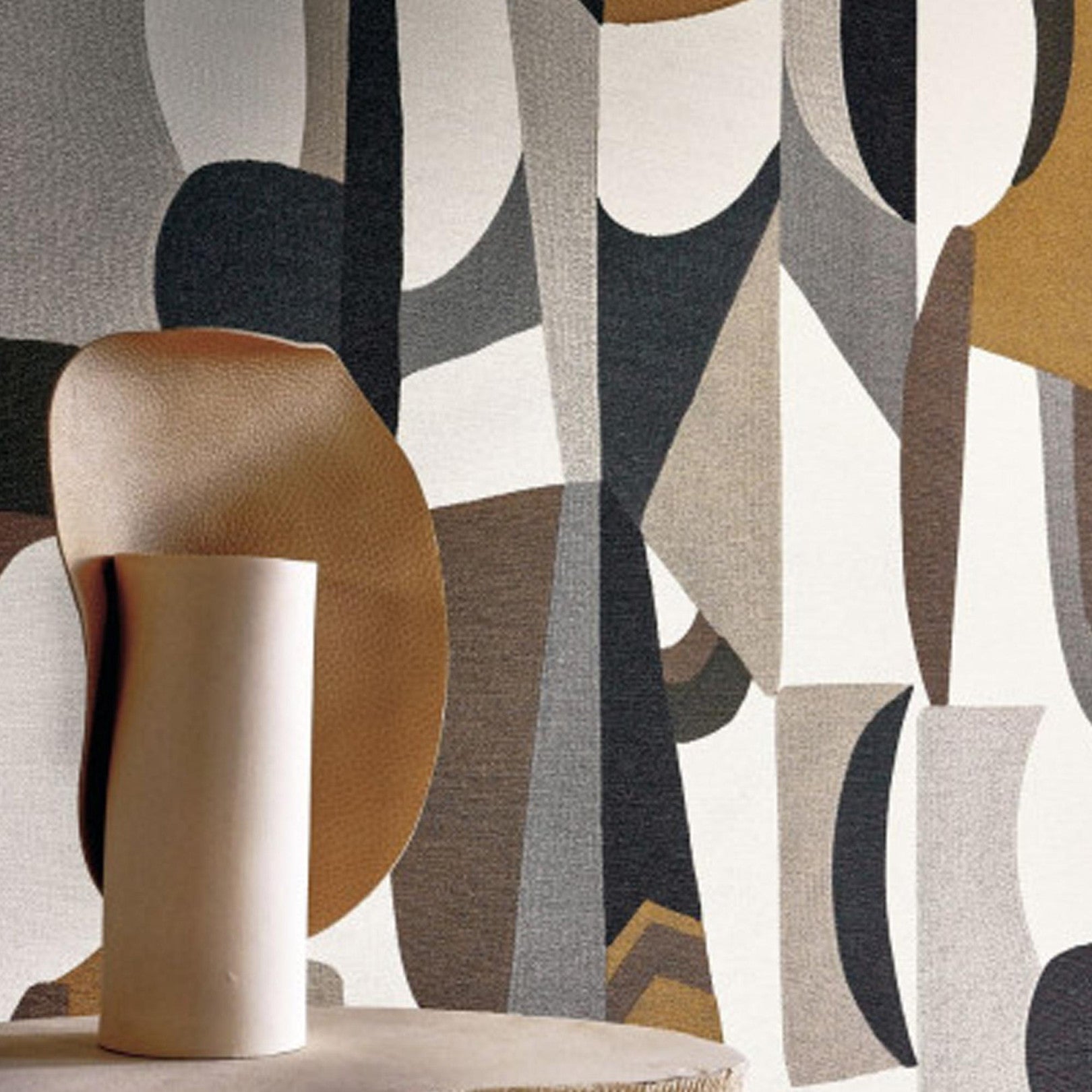 Structural wallpaper with abstract pattern ASSEMBLAGE - WHITE/CHOCOLATE white with chocolate