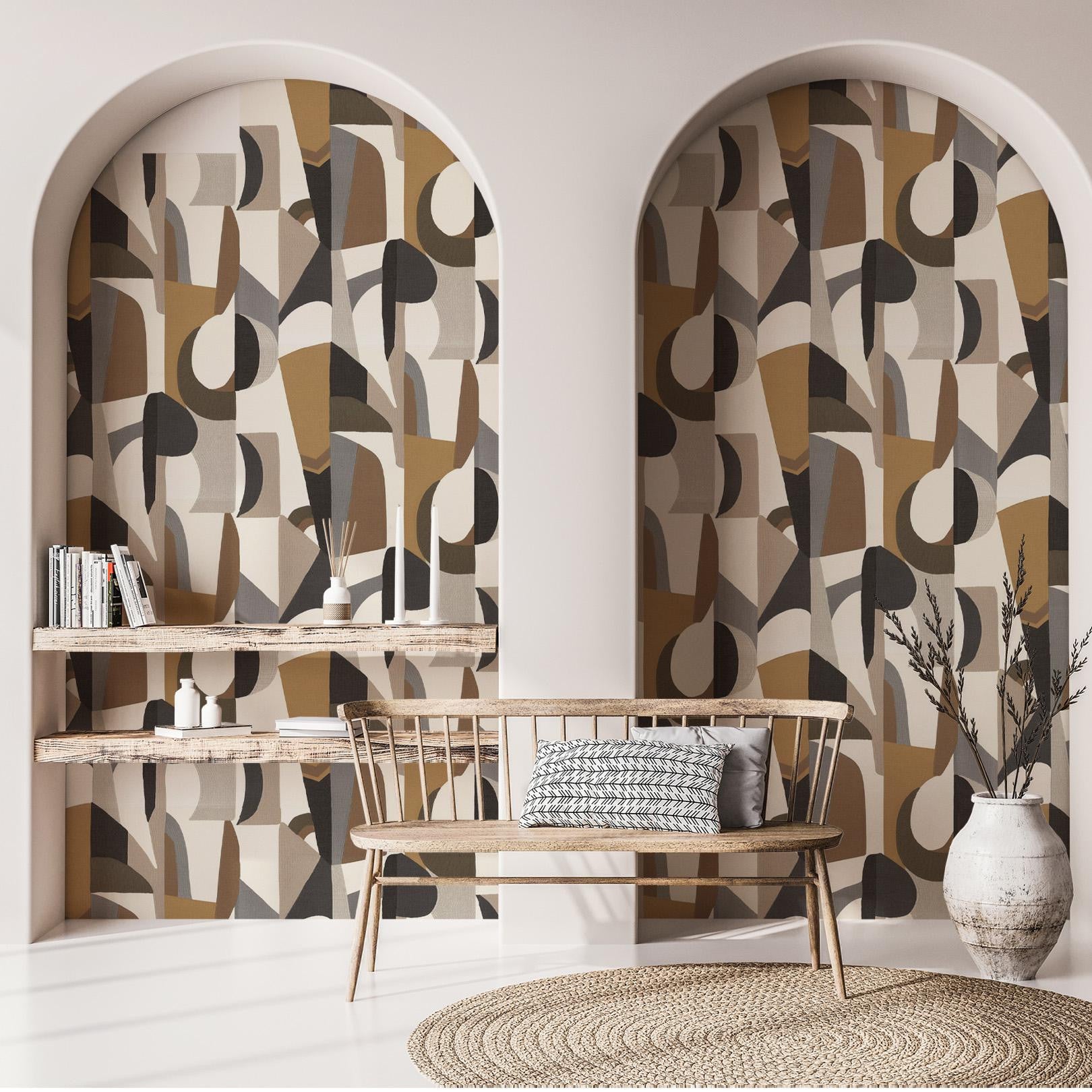Structural wallpaper with abstract pattern ASSEMBLAGE - WHITE/CHOCOLATE white with chocolate