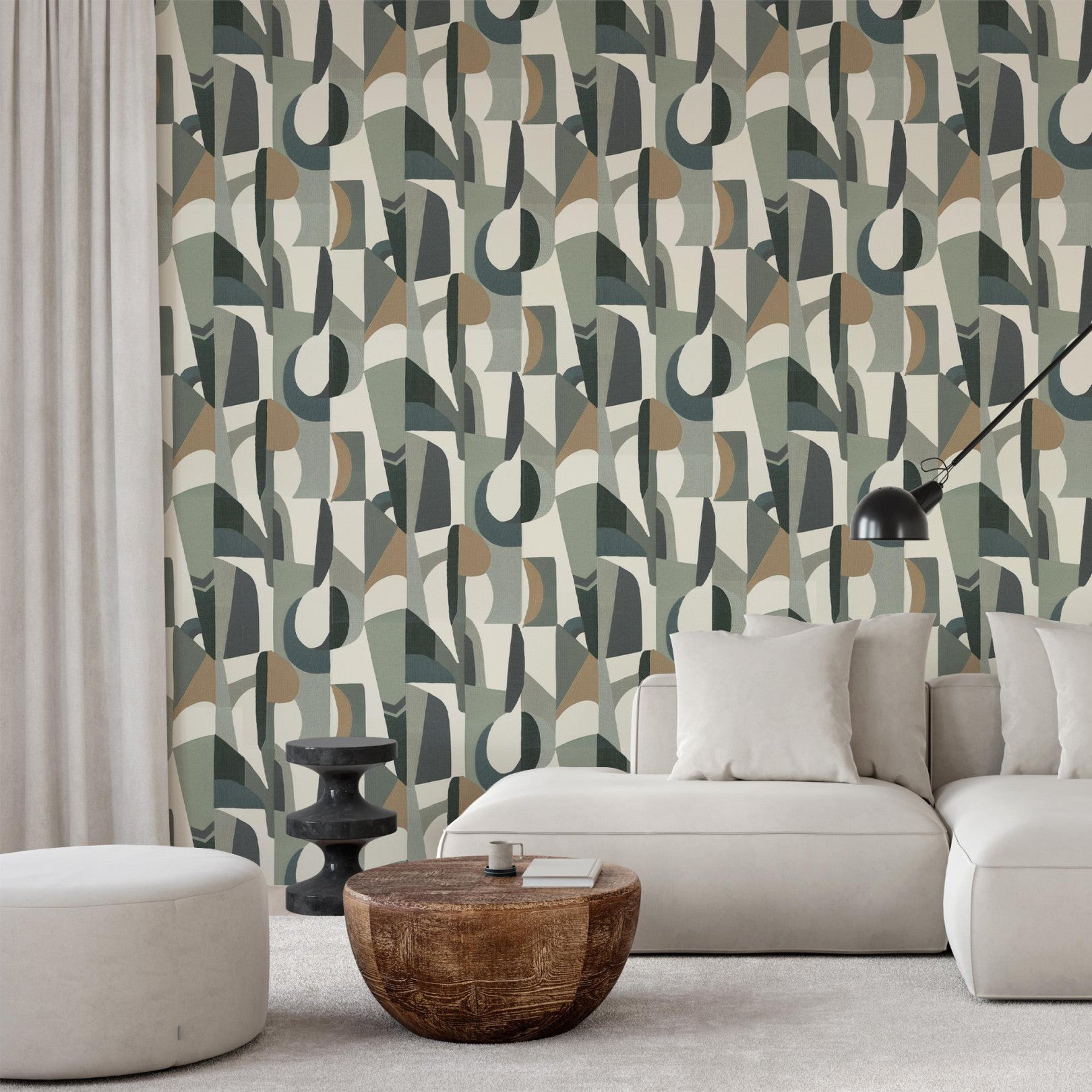 Structuurtapijt met abstract patroon ASSEMBLAGE - WIT/GROEN CELADON wit met zeegroen